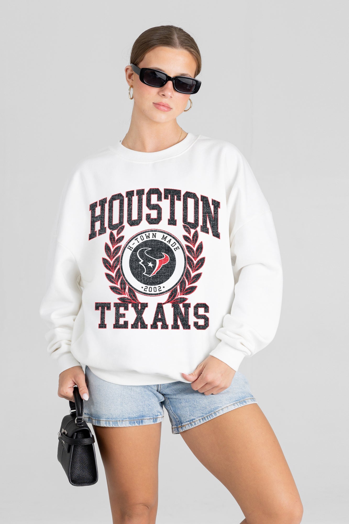 HOUSTON TEXANS GOLD STANDARD PREMIUM FLEECE DROP SHOULDER CREWNECK PULLOVER
