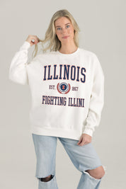 ILLINOIS FIGHTING ILLINI TIMELESS TRIUMPH PREMIUM FLEECE DROP SHOULDER CREWNECK PULLOVER