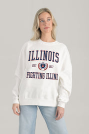 ILLINOIS FIGHTING ILLINI TIMELESS TRIUMPH PREMIUM FLEECE DROP SHOULDER CREWNECK PULLOVER