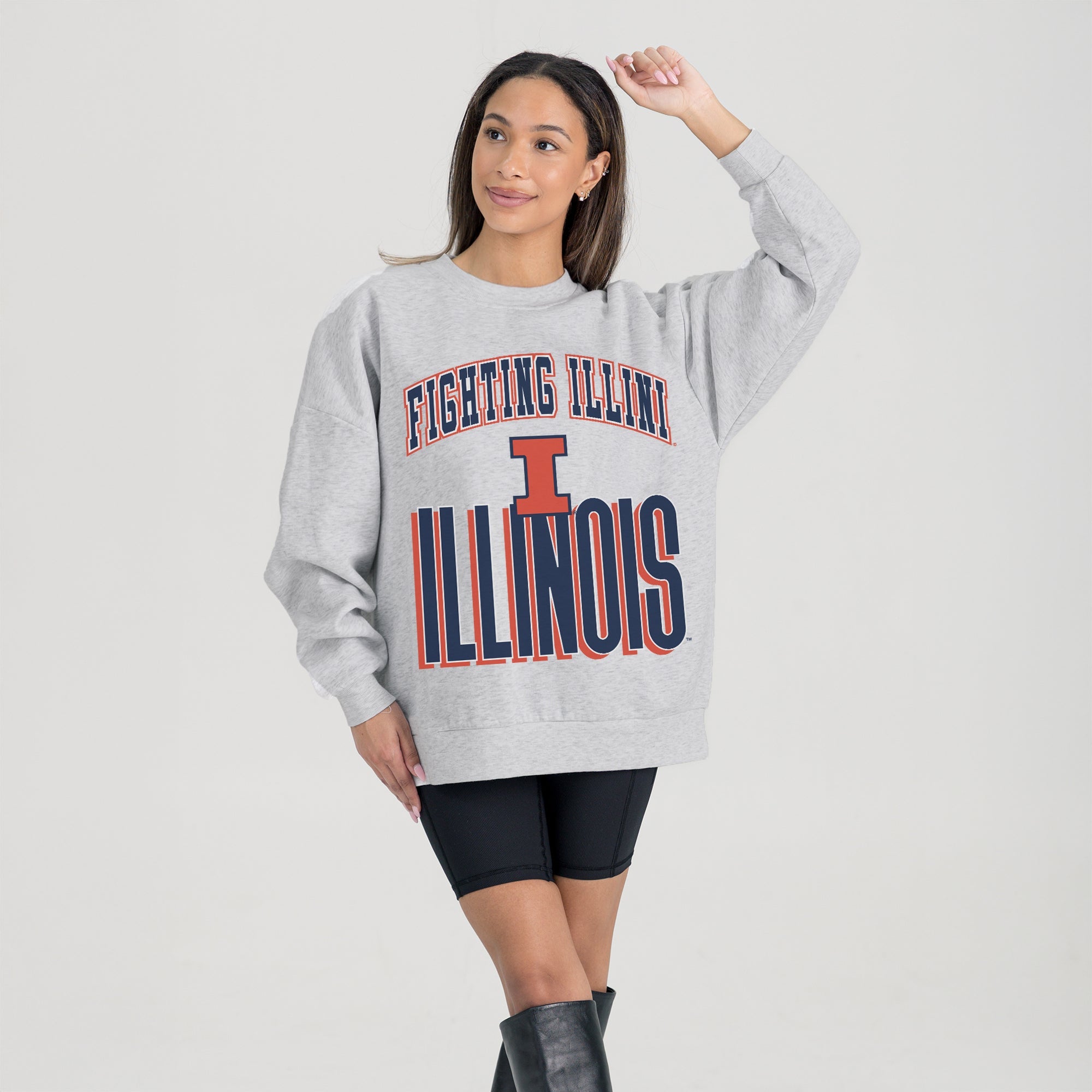 ILLINOIS FIGHTING ILLINI FIERCE FOCUS PREMIUM FLEECE DROP SHOULDER CREWNECK PULLOVER