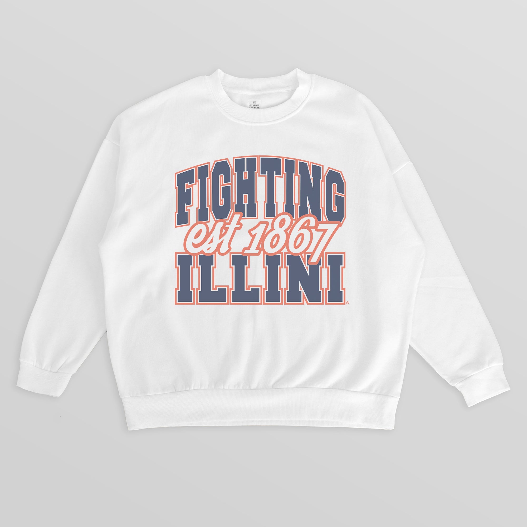 ILLINOIS FIGHTING ILLINI FADED FORMATION PREMIUM FLEECE DROP SHOULDER CREWNECK PULLOVER