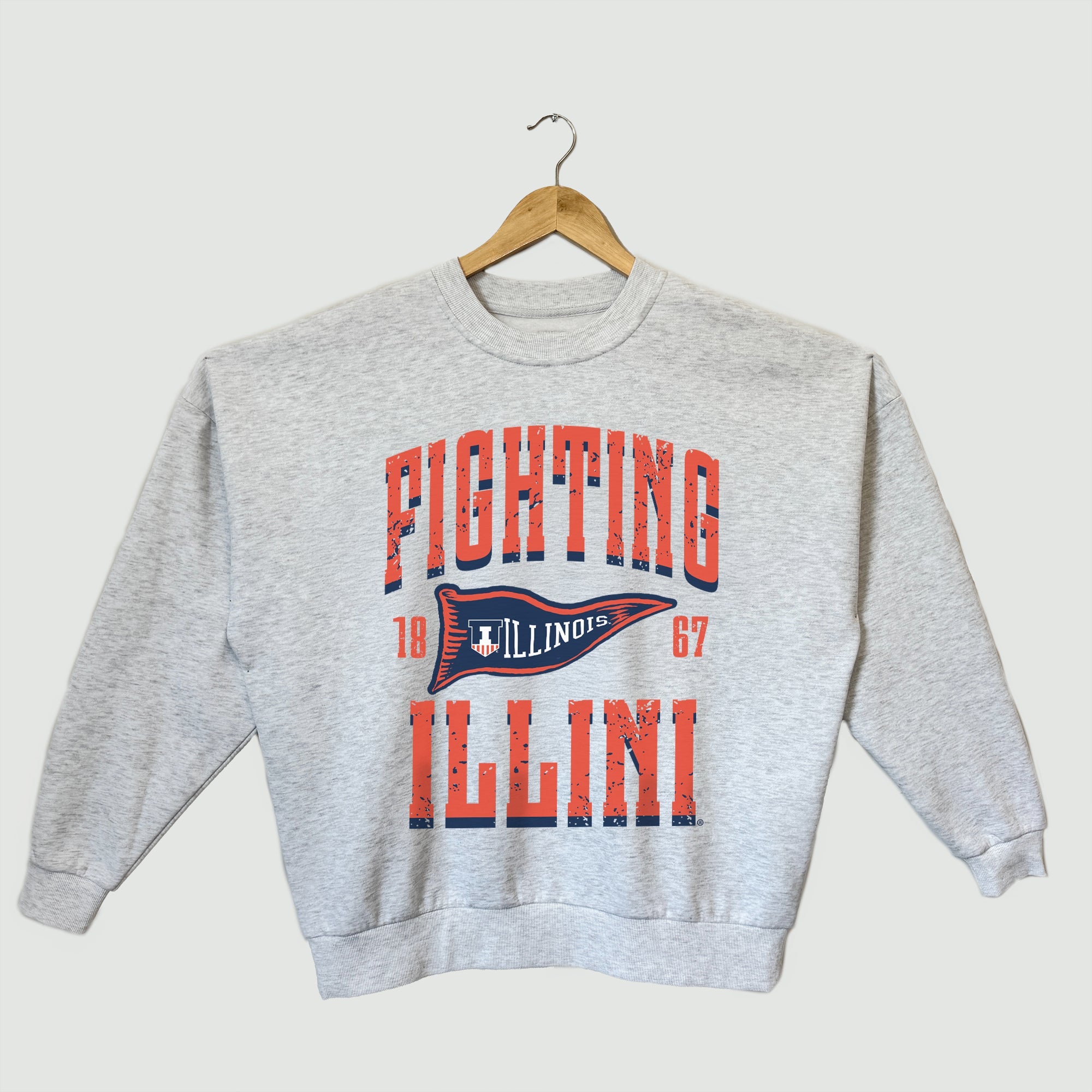ILLINOIS FIGHTING ILLINI PENNANT PRIDE PREMIUM FLEECE DROP SHOULDER CREWNECK PULLOVER