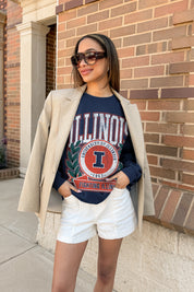 ILLINOIS FIGHTING ILLINI CLASSIC ARCHIVES PREMIUM DROP SHOULDER FLEECE CREWNECK PULLOVER