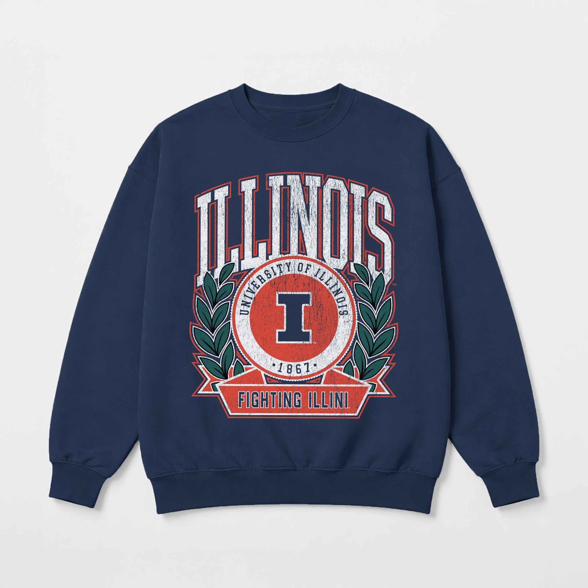 ILLINOIS FIGHTING ILLINI CLASSIC ARCHIVES PREMIUM DROP SHOULDER FLEECE CREWNECK PULLOVER