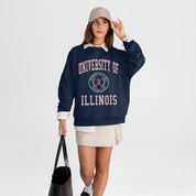 ILLINOIS FIGHTING ILLINI PRIME PLAY PREMIUM FLEECE DROP SHOULDER CREWNECK PULLOVER