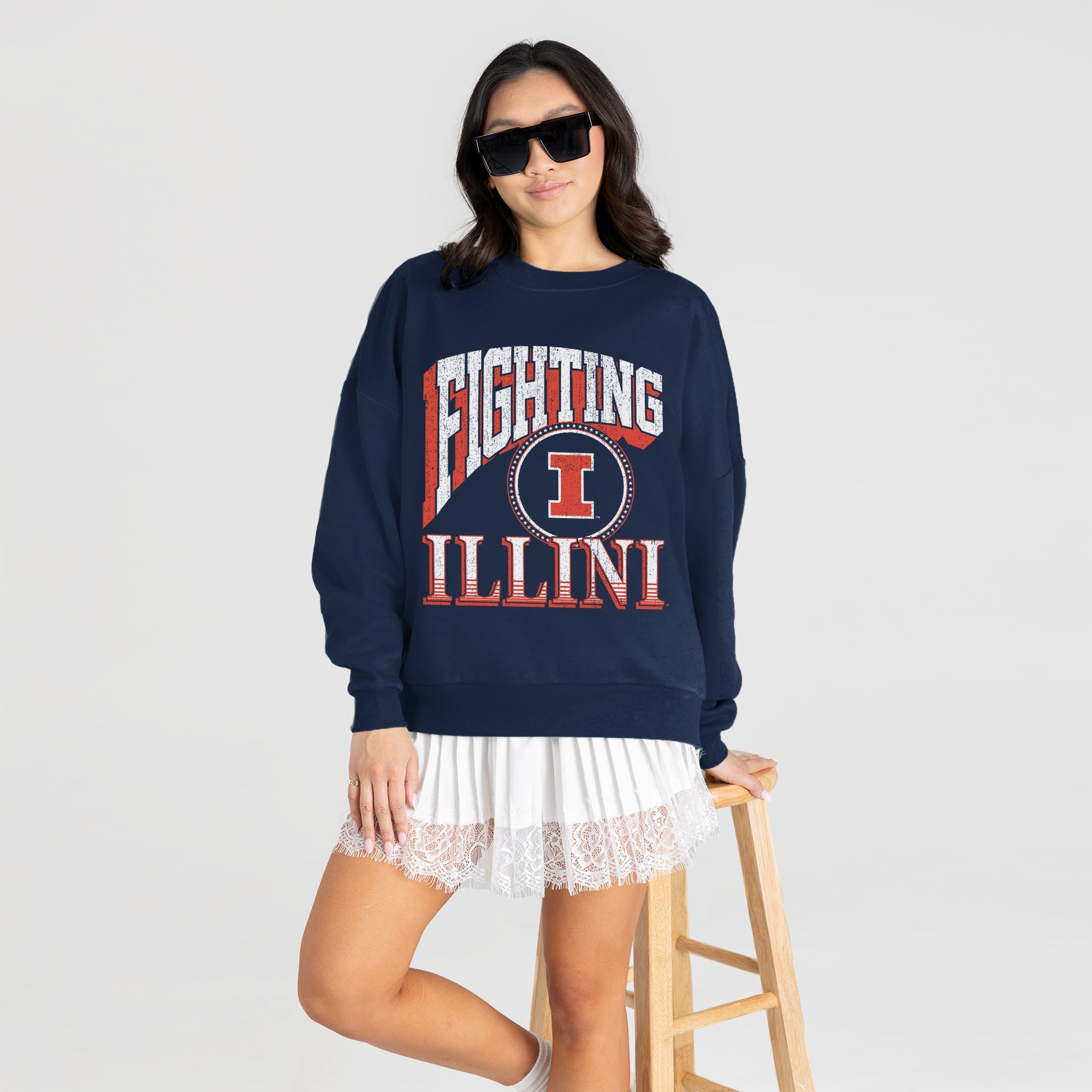 ILLINOIS FIGHTING ILLINI MAIN CHARACTER PREMIUM FLEECE DROP SHOULDER CREWNECK PULLOVER