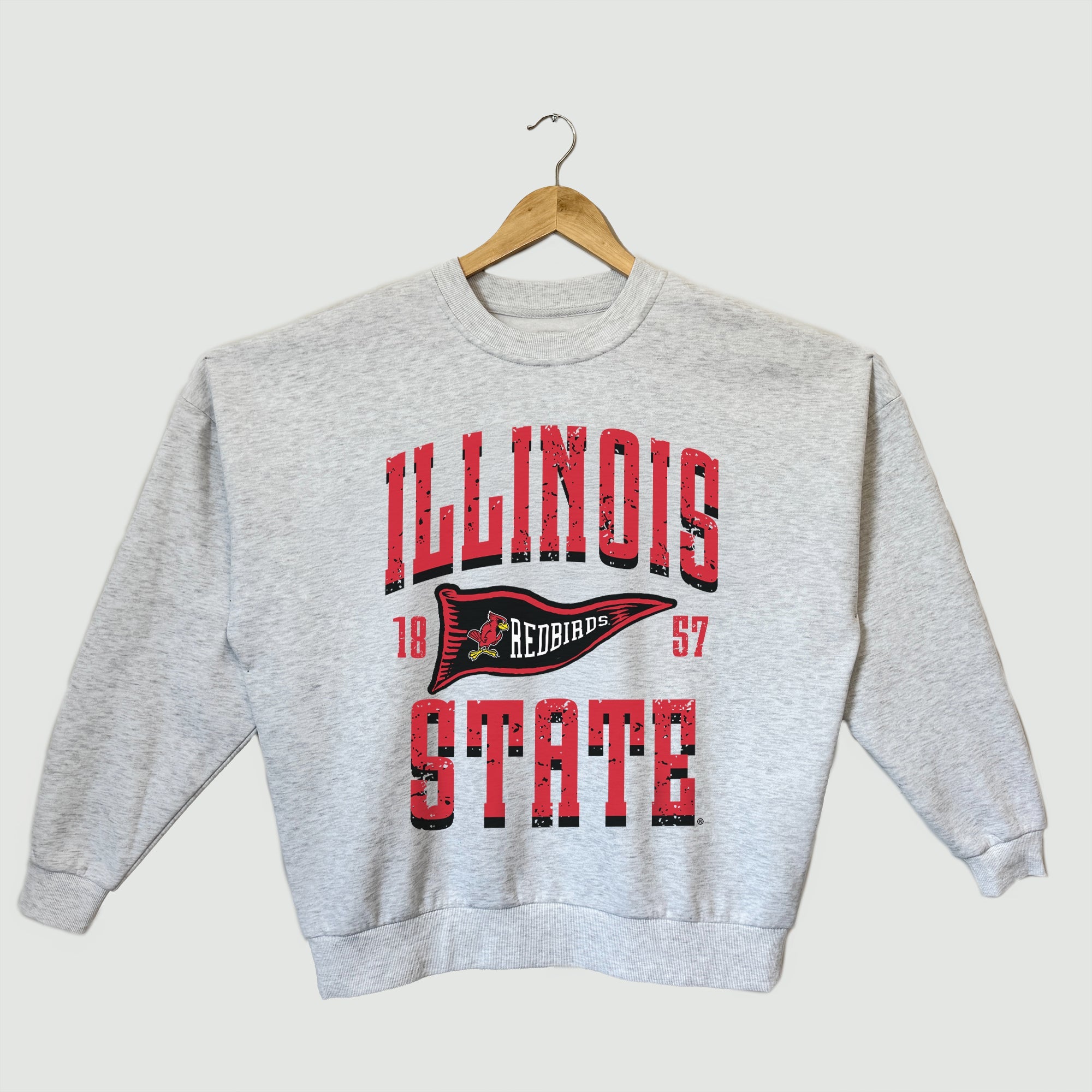 ILLINOIS STATE REDBIRDS PENNANT PRIDE PREMIUM FLEECE DROP SHOULDER CREWNECK PULLOVER
