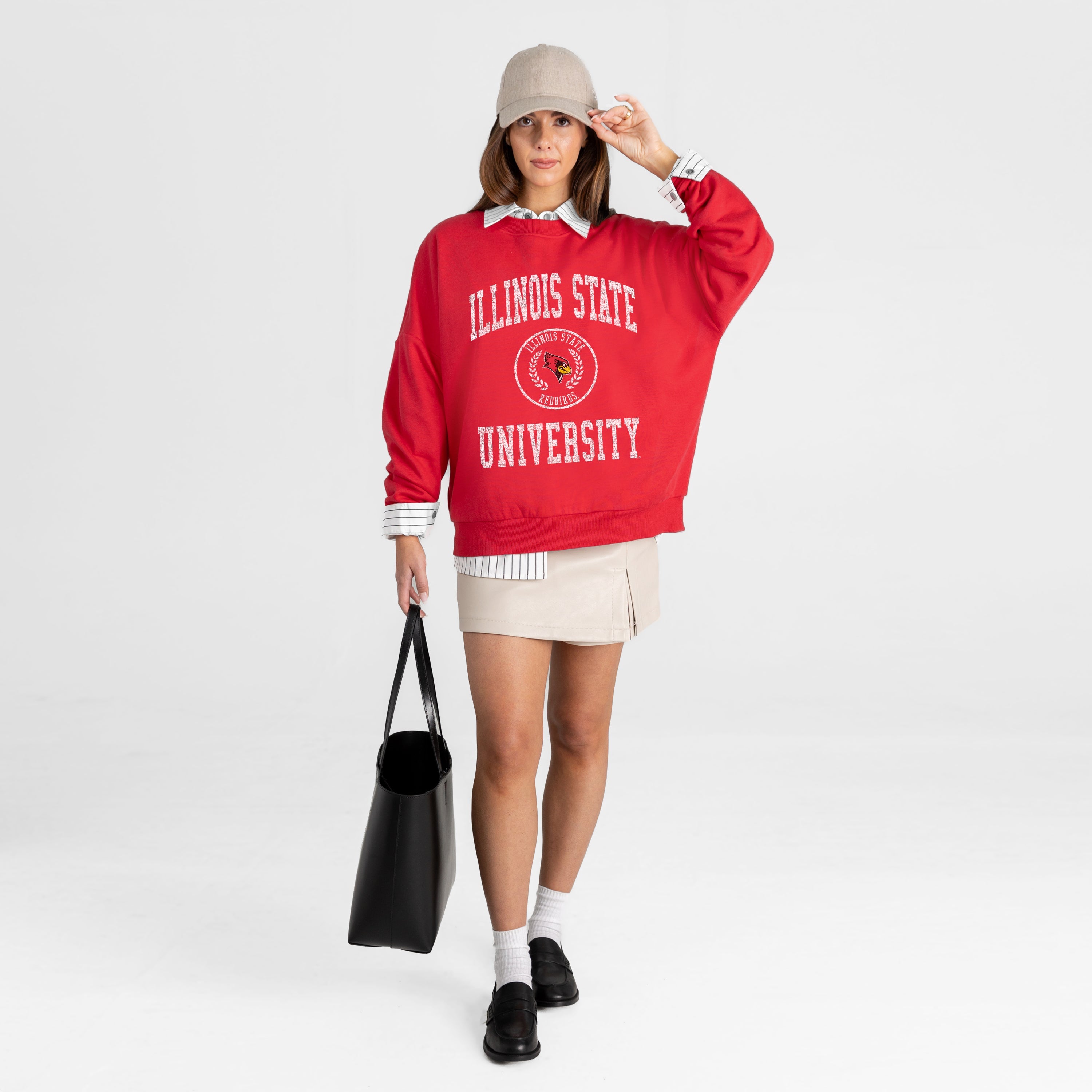 ILLINOIS STATE REDBIRDS PRIME PLAY PREMIUM FLEECE DROP SHOULDER CREWNECK PULLOVER