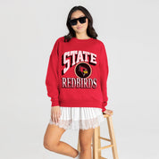 ILLINOIS STATE REDBIRDS MAIN CHARACTER PREMIUM FLEECE DROP SHOULDER CREWNECK PULLOVER