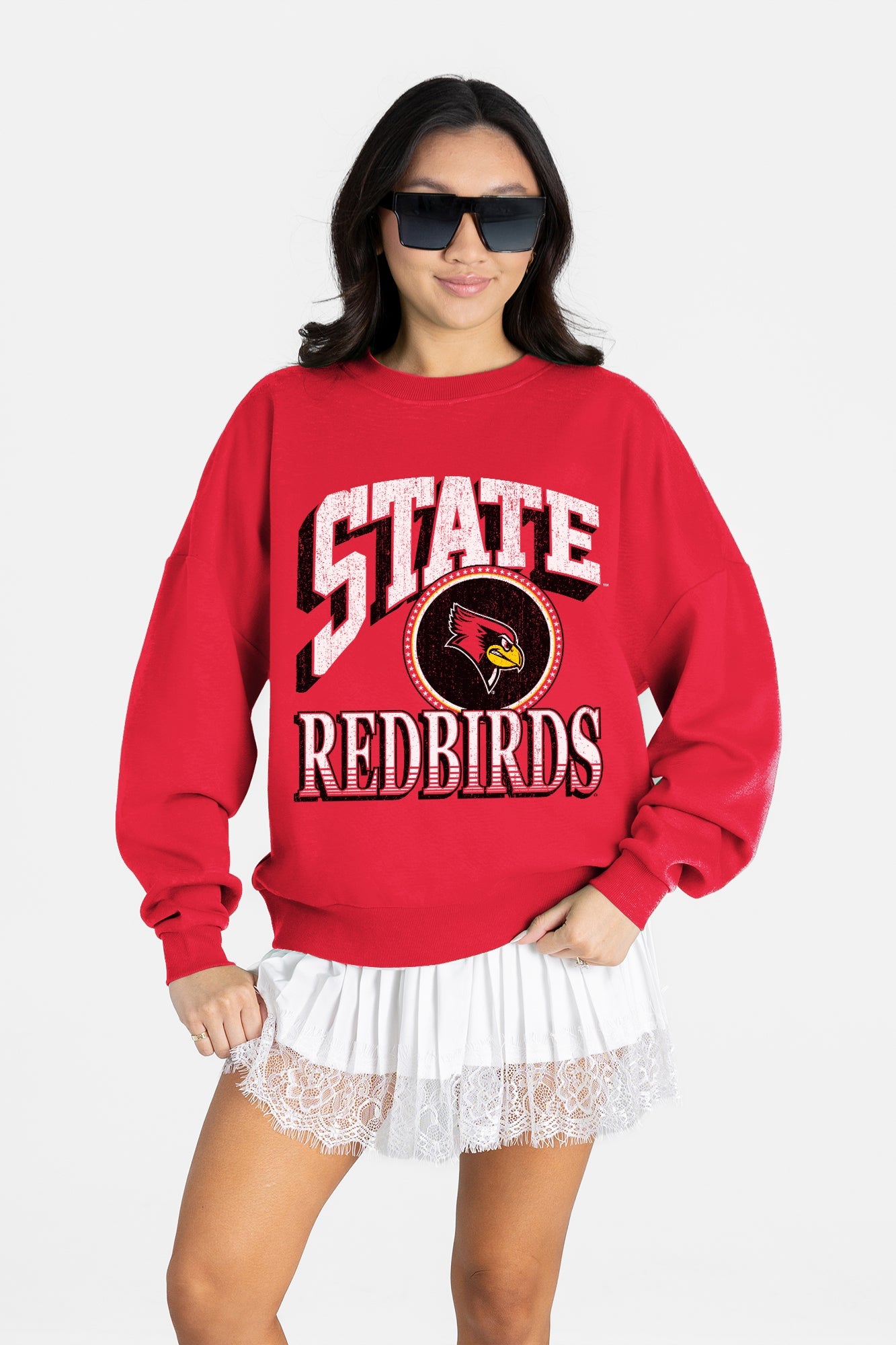 ILLINOIS STATE REDBIRDS MAIN CHARACTER PREMIUM FLEECE DROP SHOULDER CREWNECK PULLOVER