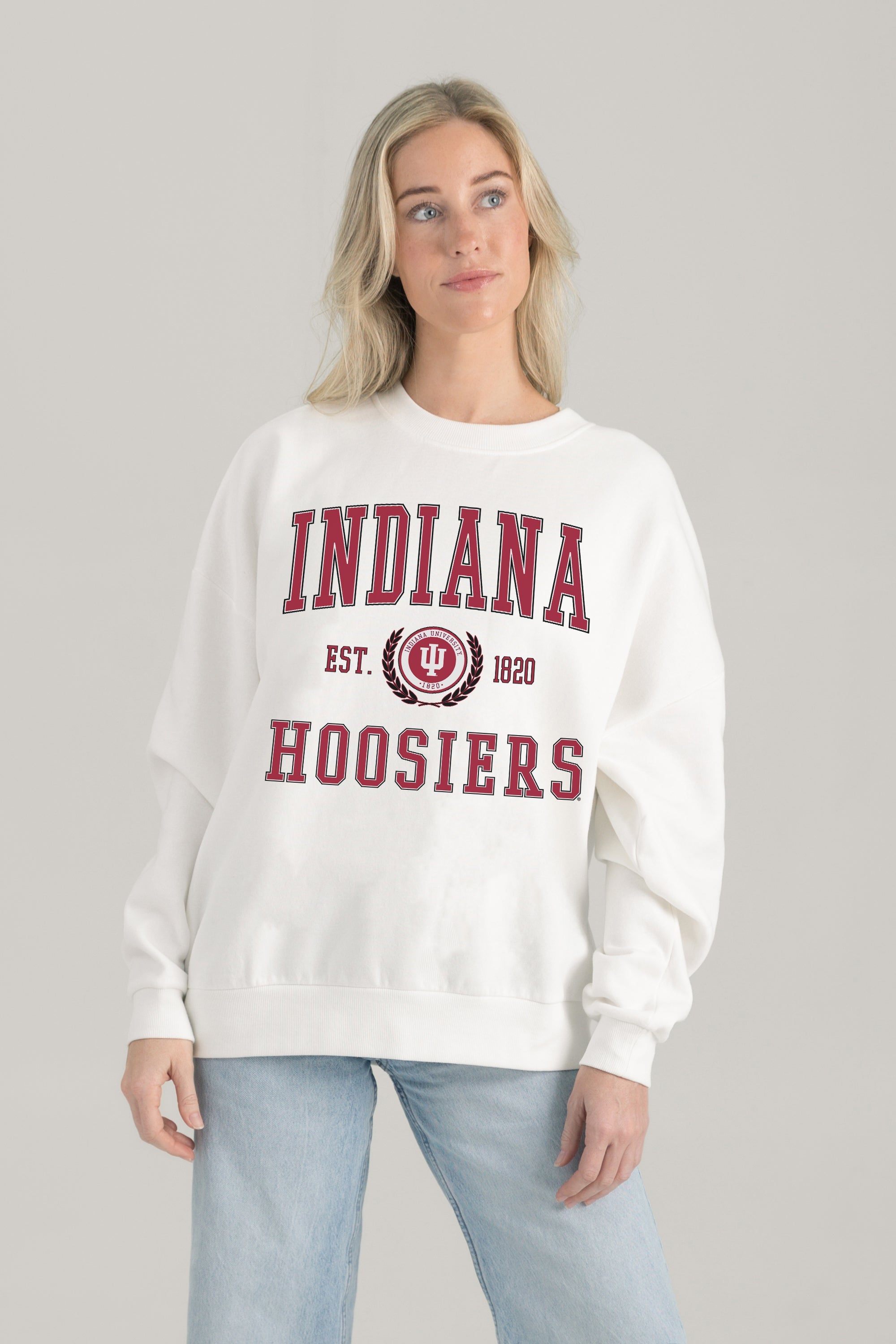 INDIANA HOOSIERS TIMELESS TRIUMPH PREMIUM FLEECE DROP SHOULDER CREWNECK PULLOVER