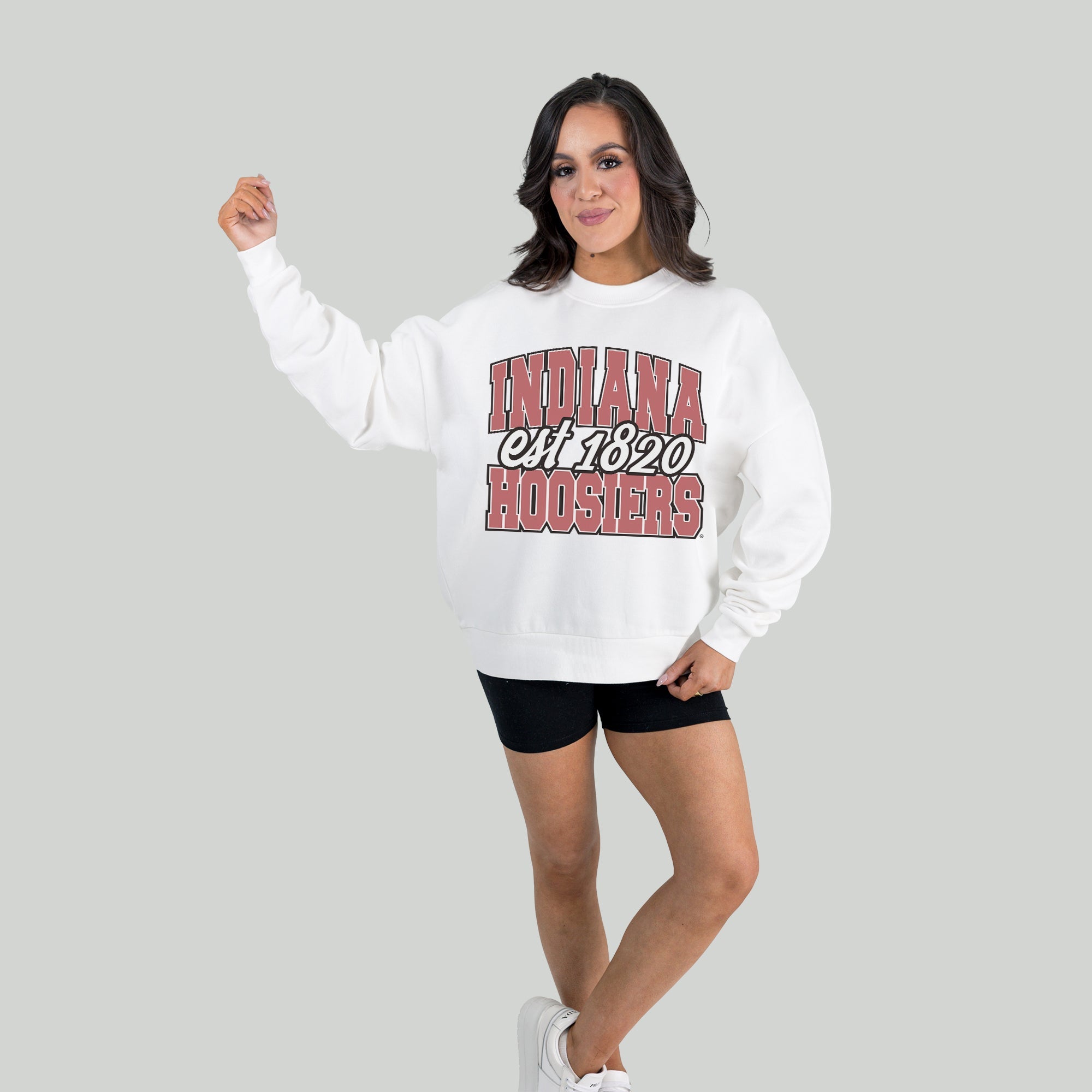INDIANA HOOSIERS FADED FORMATION PREMIUM FLEECE DROP SHOULDER CREWNECK PULLOVER