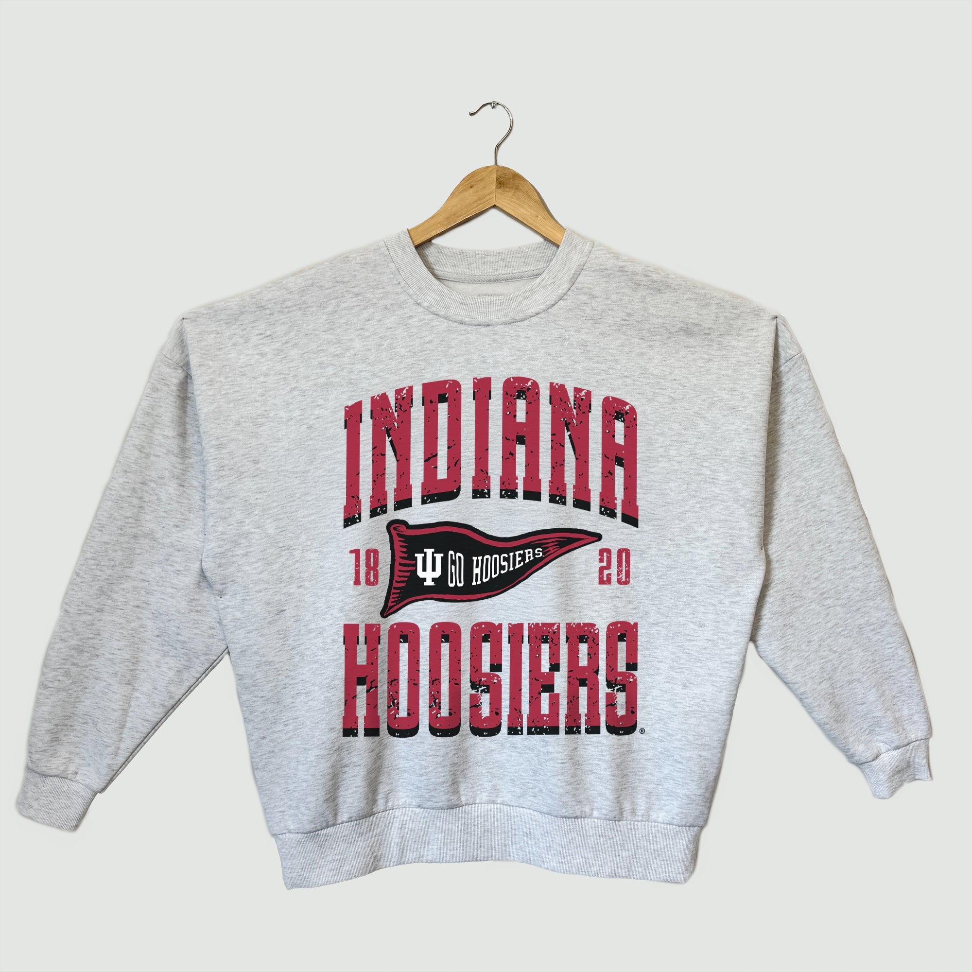 INDIANA HOOSIERS PENNANT PRIDE PREMIUM FLEECE DROP SHOULDER CREWNECK PULLOVER