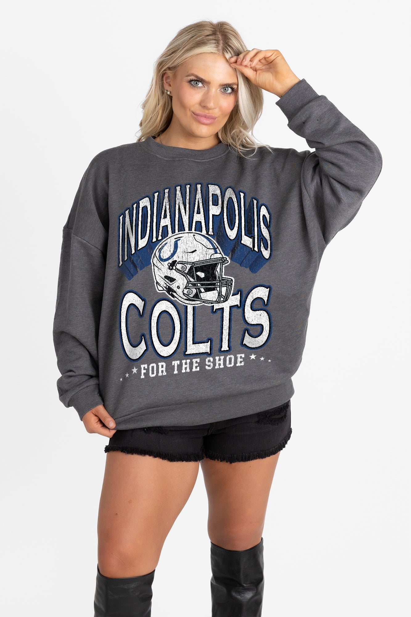 INDIANAPOLIS COLTS STAY COOL PREMIUM FLEECE CREWNECK PULLOVER BY RANDI MAHOMES