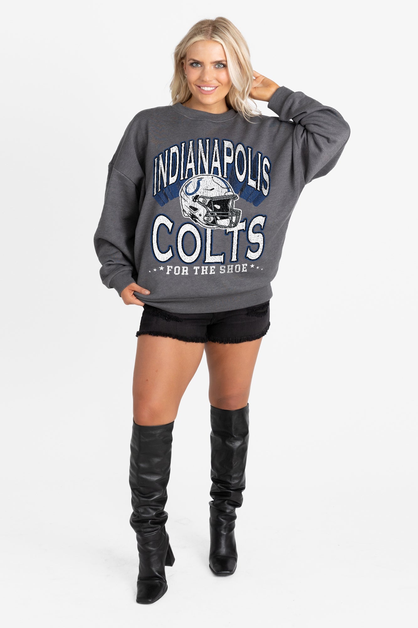 INDIANAPOLIS COLTS STAY COOL PREMIUM FLEECE CREWNECK PULLOVER BY RANDI MAHOMES