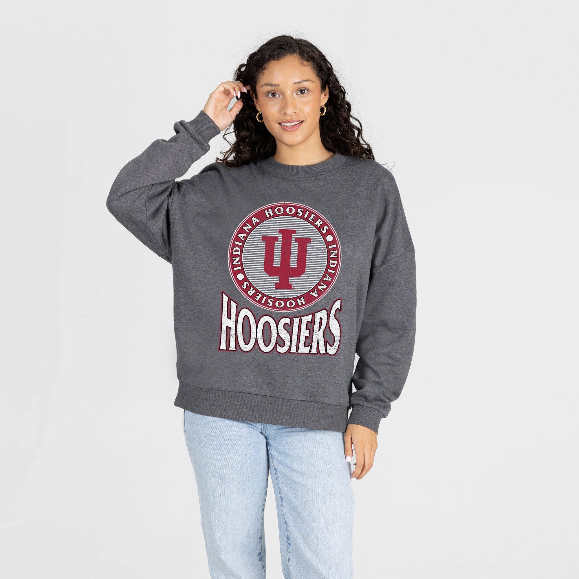 INDIANA HOOSIERS SATURDAY SEAL PREMIUM FLEECE DROP SHOULDER CREWNECK PULLOVER