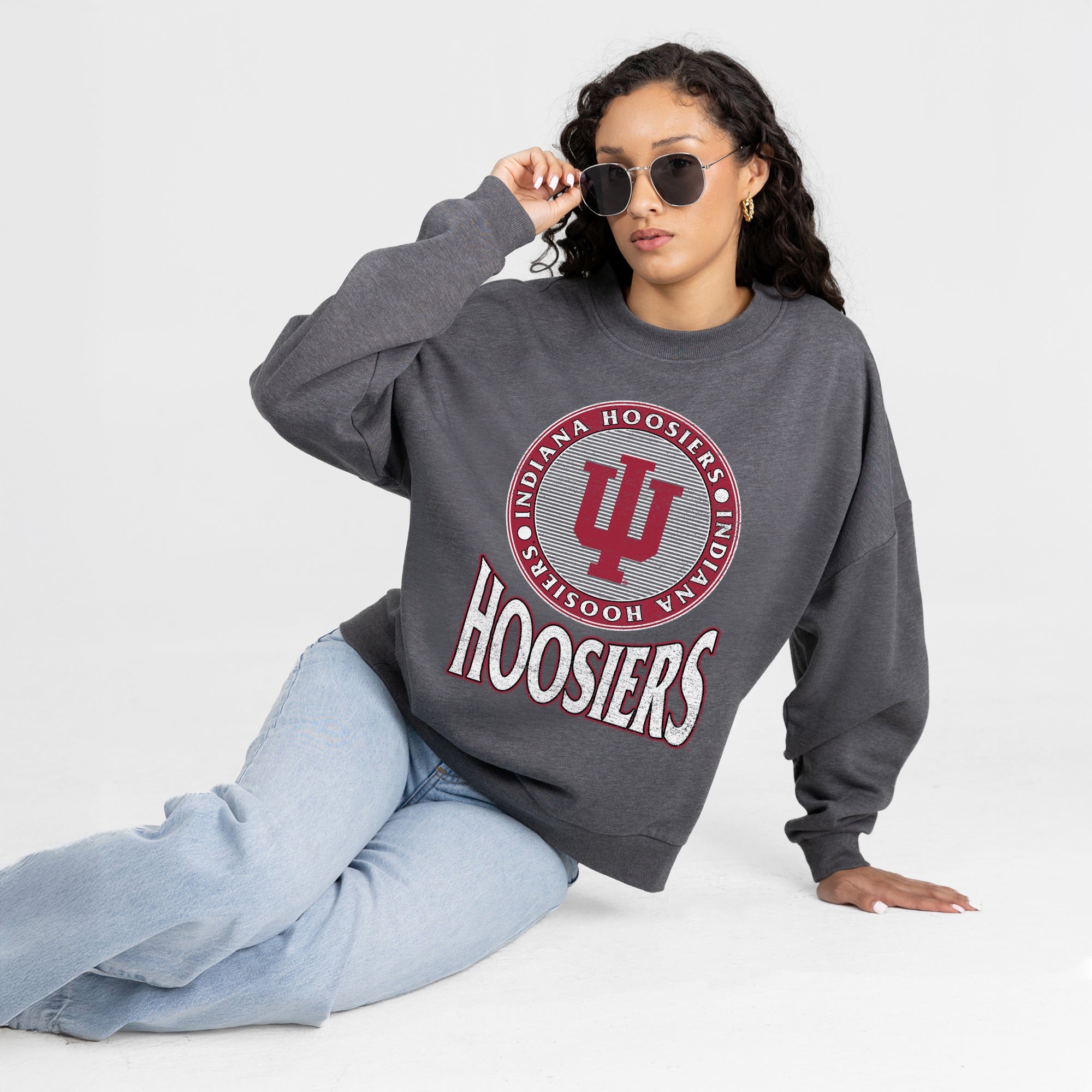 INDIANA HOOSIERS SATURDAY SEAL PREMIUM FLEECE DROP SHOULDER CREWNECK PULLOVER