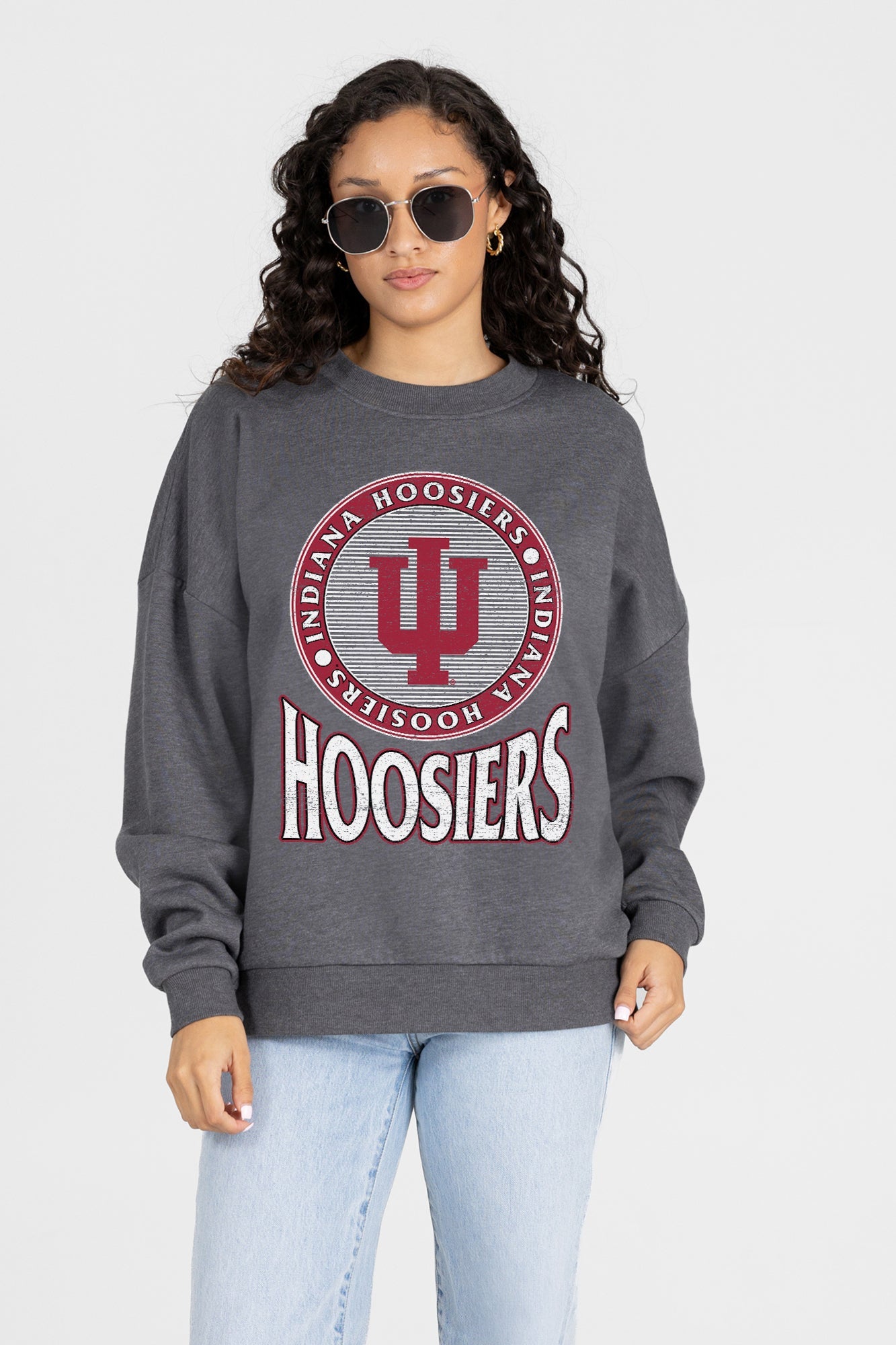 INDIANA HOOSIERS SATURDAY SEAL PREMIUM FLEECE DROP SHOULDER CREWNECK PULLOVER