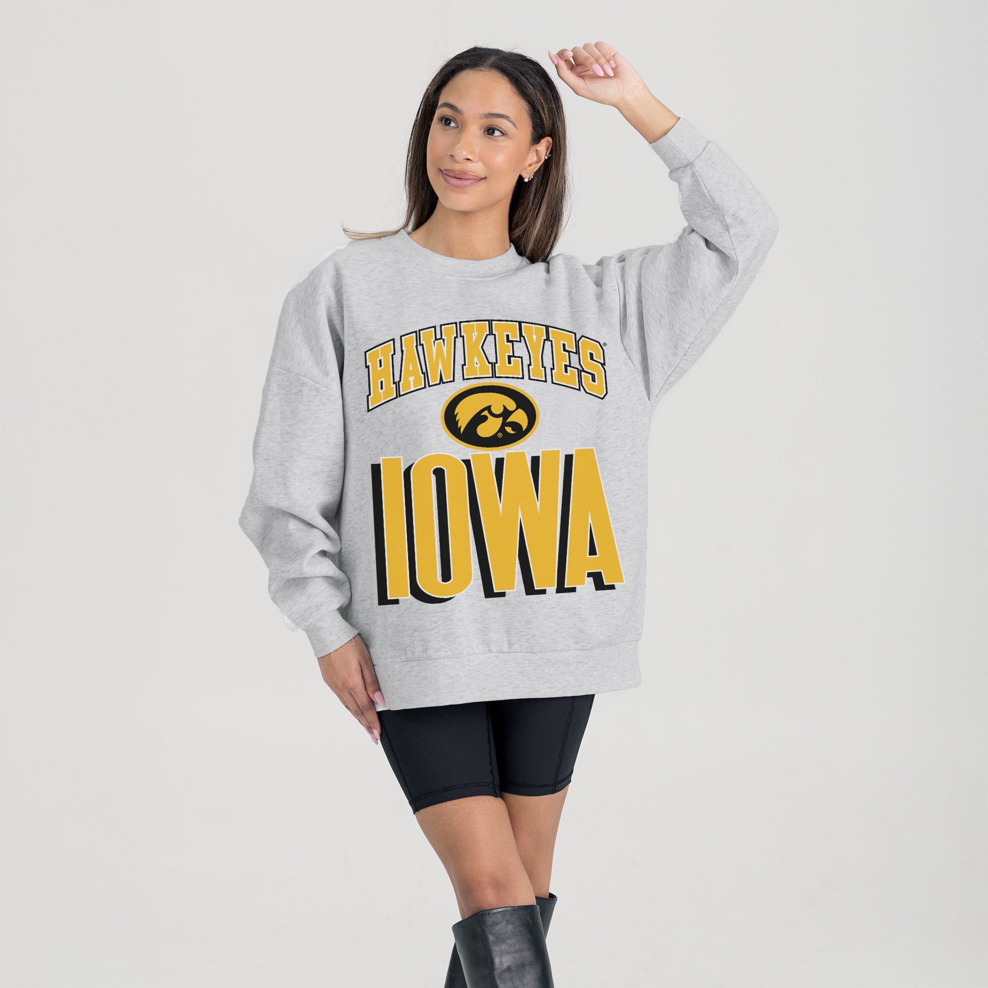 IOWA HAWKEYES FIERCE FOCUS PREMIUM FLEECE DROP SHOULDER CREWNECK PULLOVER