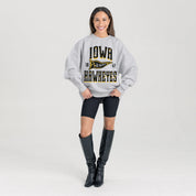 IOWA HAWKEYES PENNANT PRIDE PREMIUM FLEECE DROP SHOULDER CREWNECK PULLOVER