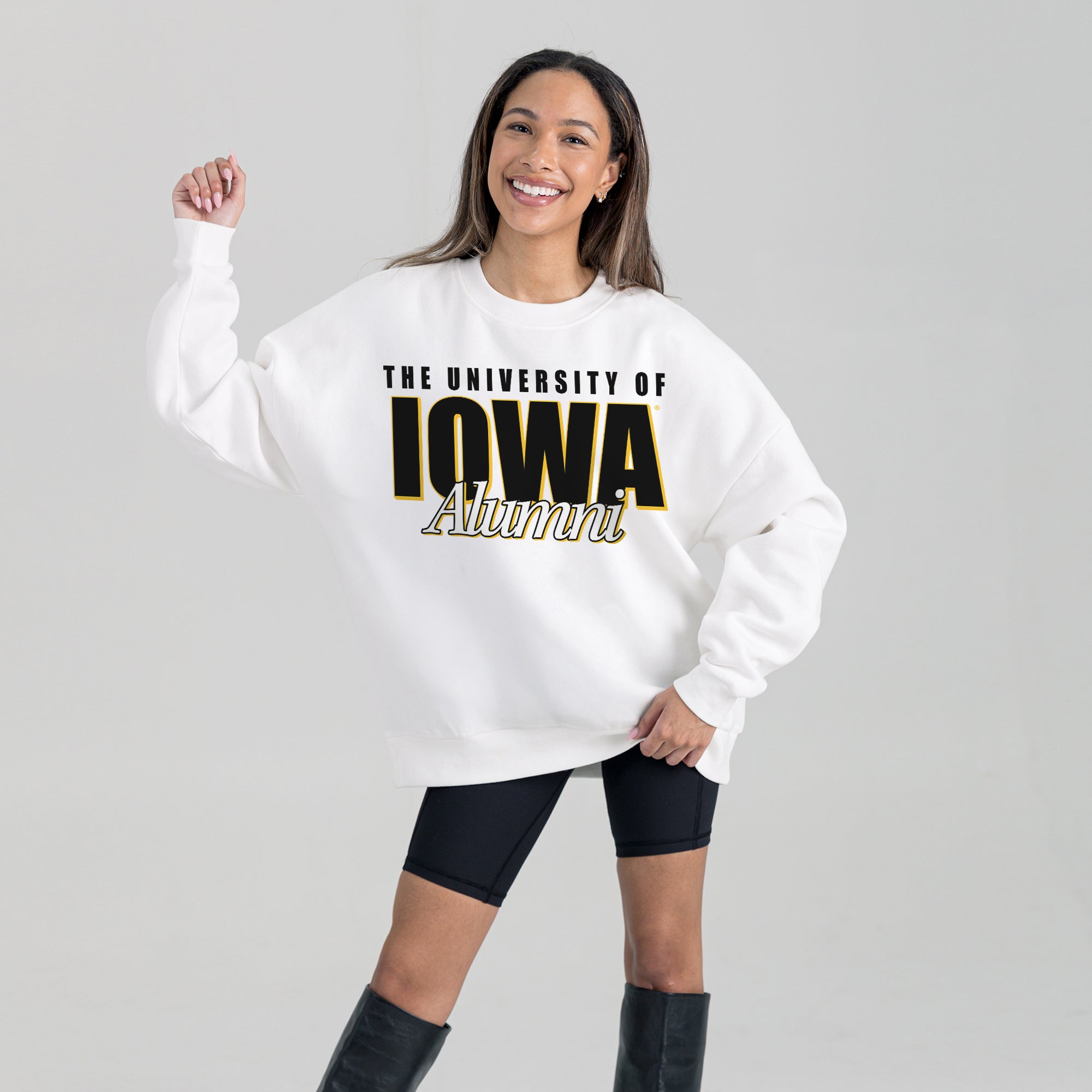 IOWA HAWKEYES ALUMNI ERA PREMIUM DROP SHOULDER FLEECE CREWNECK PULLOVER