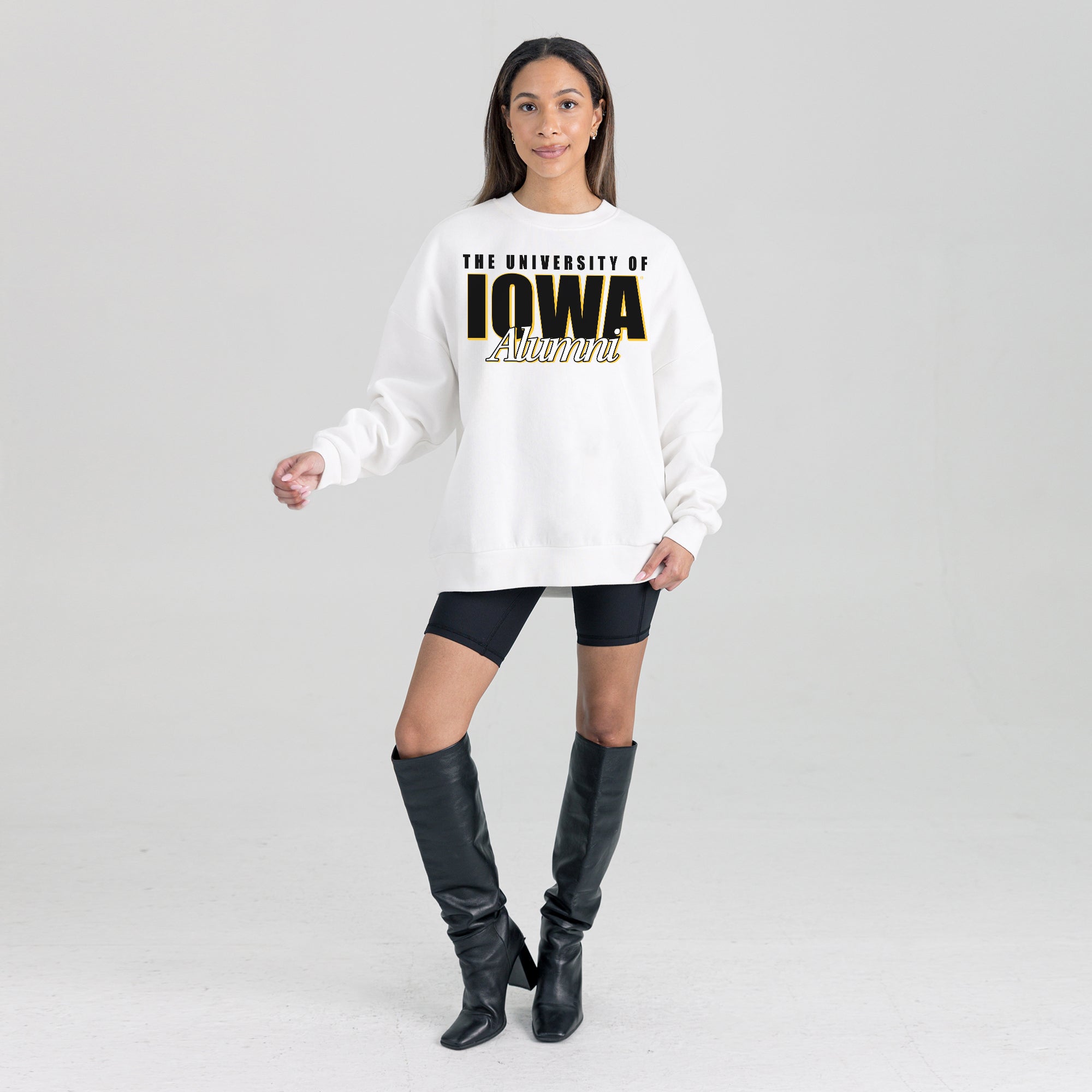 IOWA HAWKEYES ALUMNI ERA PREMIUM DROP SHOULDER FLEECE CREWNECK PULLOVER