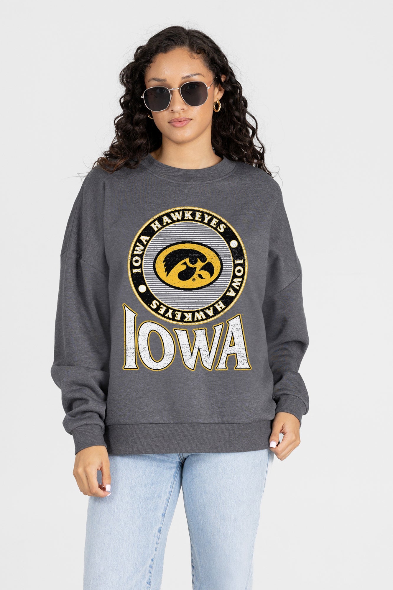 IOWA HAWKEYES SATURDAY SEAL PREMIUM FLEECE DROP SHOULDER CREWNECK PULLOVER