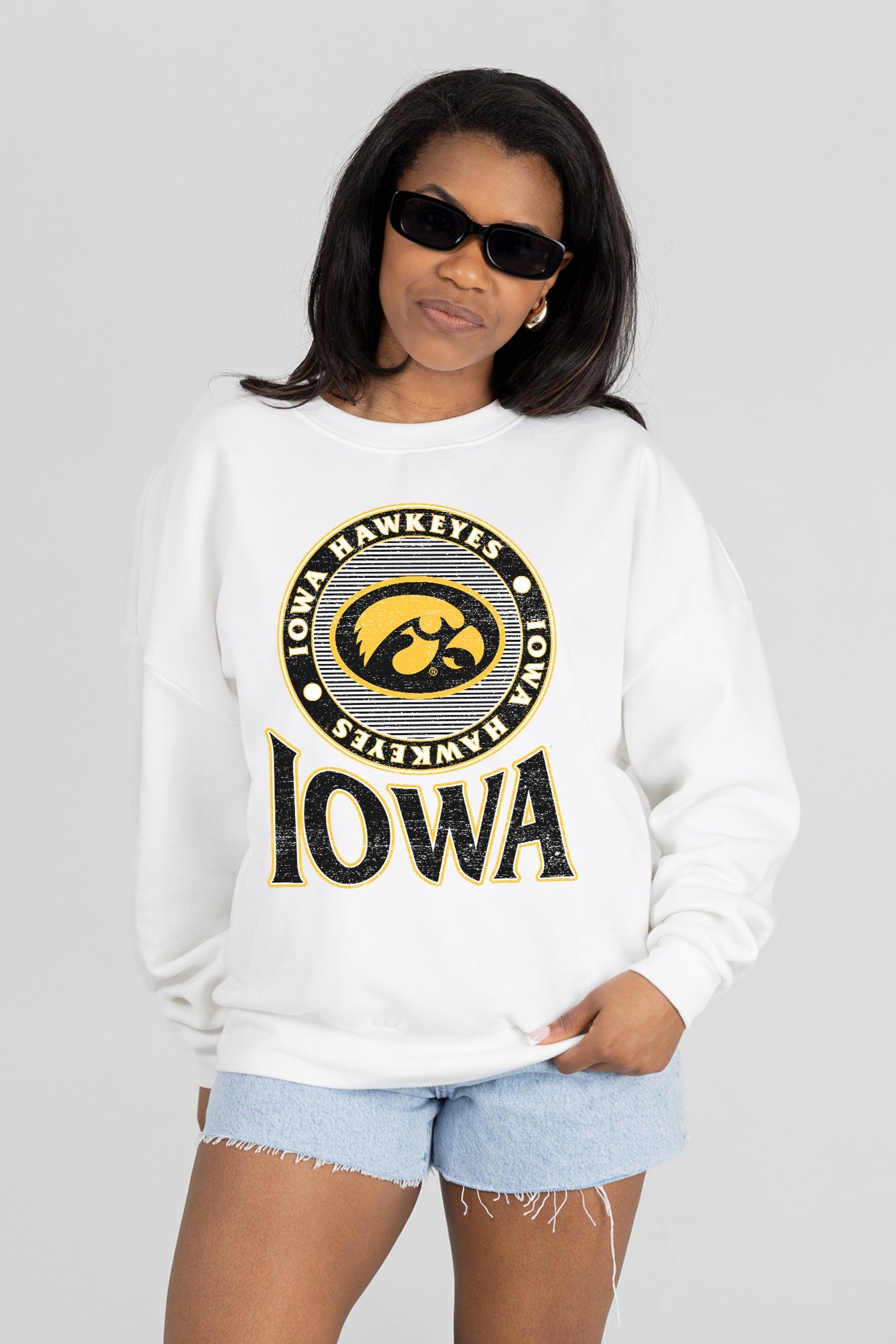 IOWA HAWKEYES ENDZONE PREMIUM FLEECE DROP SHOULDER CREWNECK PULLOVER