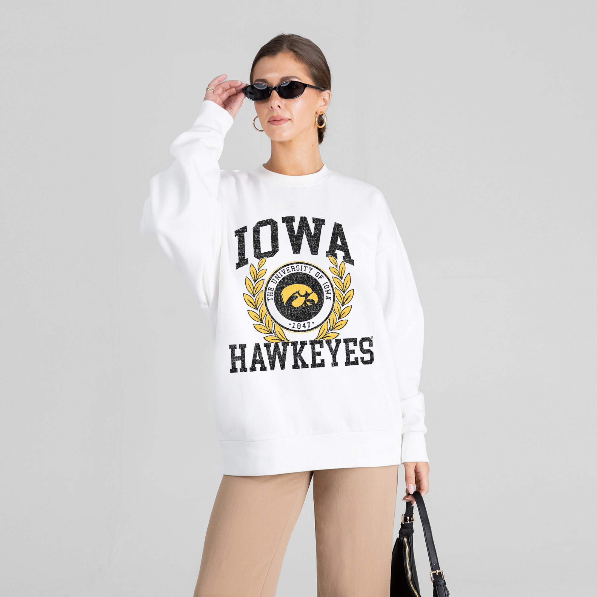 IOWA HAWKEYES GOLD STANDARD PREMIUM FLEECE DROP SHOULDER CREWNECK PULLOVER