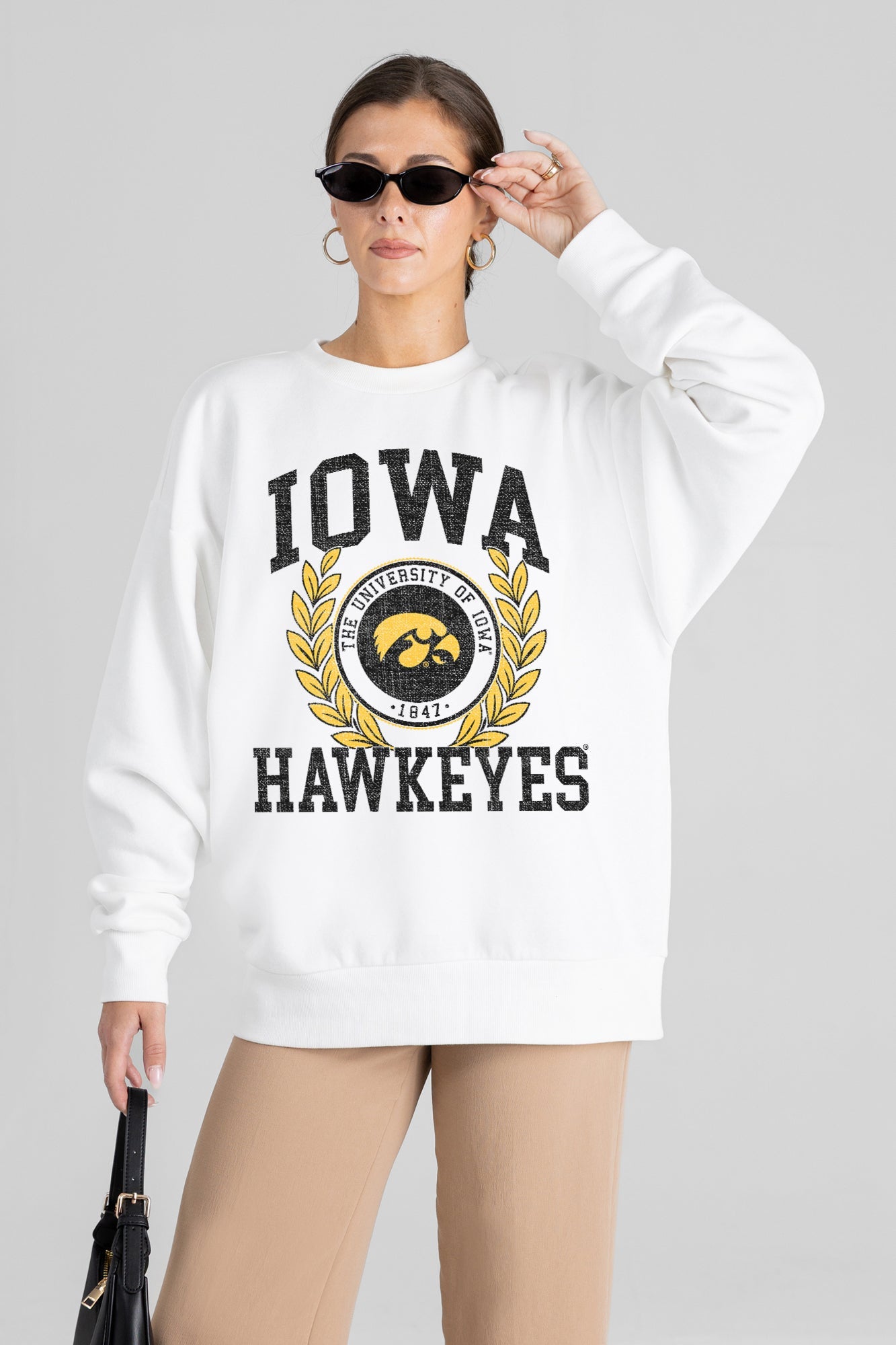 IOWA HAWKEYES GOLD STANDARD PREMIUM FLEECE DROP SHOULDER CREWNECK PULLOVER