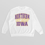 NORTHERN IOWA PANTHERS FADED FORMATION PREMIUM FLEECE DROP SHOULDER CREWNECK PULLOVER