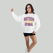 NORTHERN IOWA PANTHERS FADED FORMATION PREMIUM FLEECE DROP SHOULDER CREWNECK PULLOVER