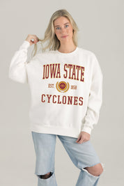 IOWA STATE CYCLONES TIMELESS TRIUMPH PREMIUM FLEECE DROP SHOULDER CREWNECK PULLOVER