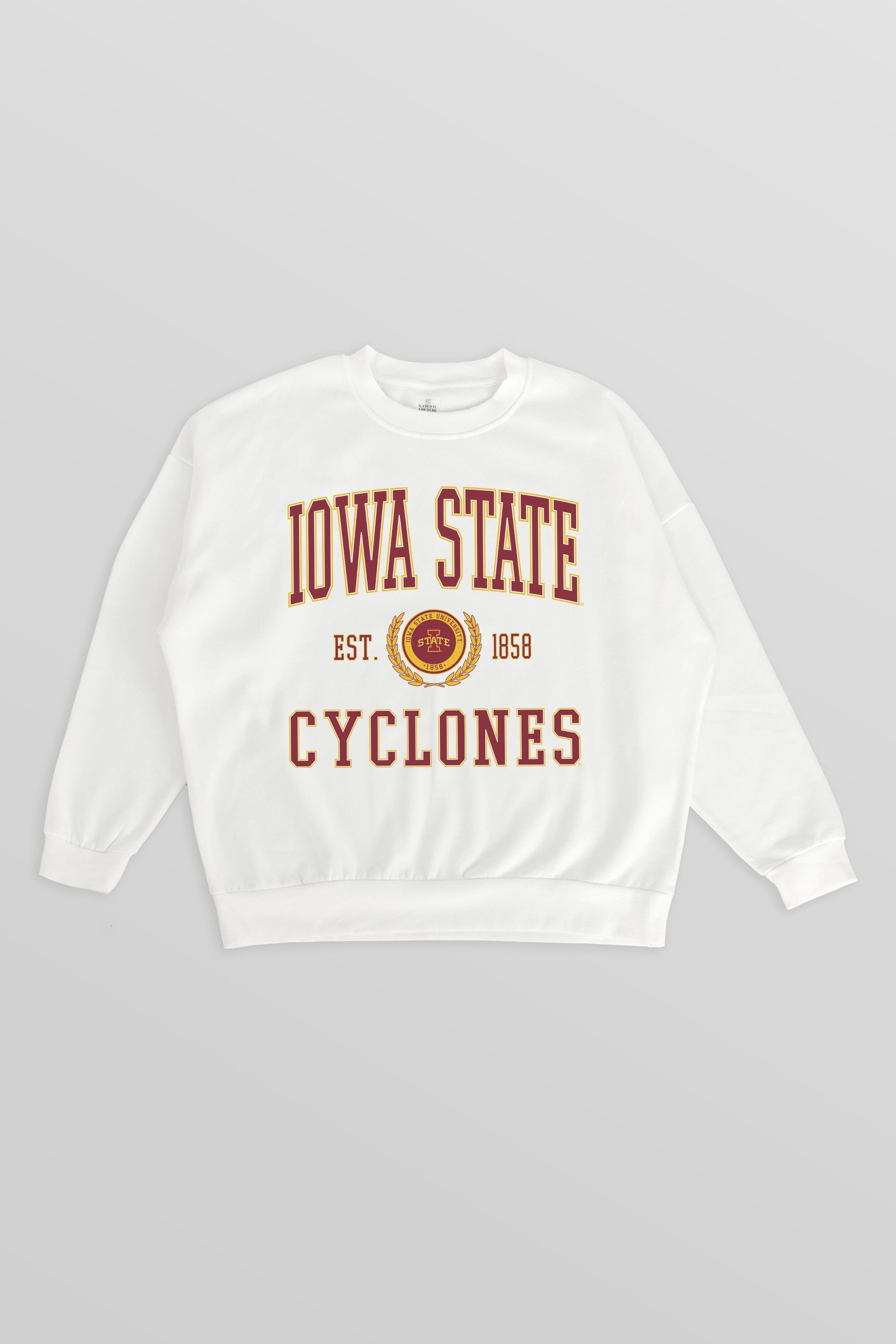 IOWA STATE CYCLONES TIMELESS TRIUMPH PREMIUM FLEECE DROP SHOULDER CREWNECK PULLOVER