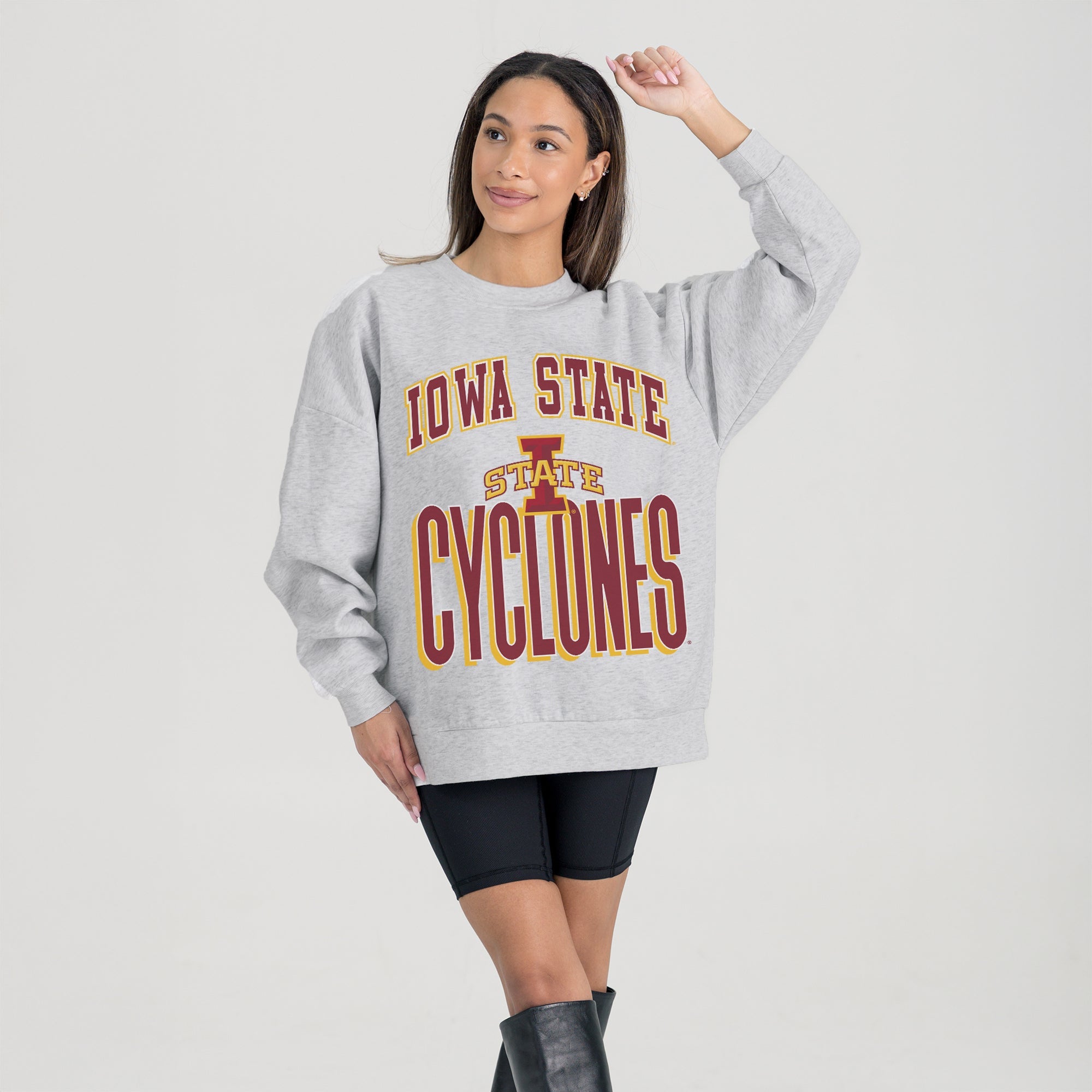 IOWA STATE CYCLONES FIERCE FOCUS PREMIUM FLEECE DROP SHOULDER CREWNECK PULLOVER