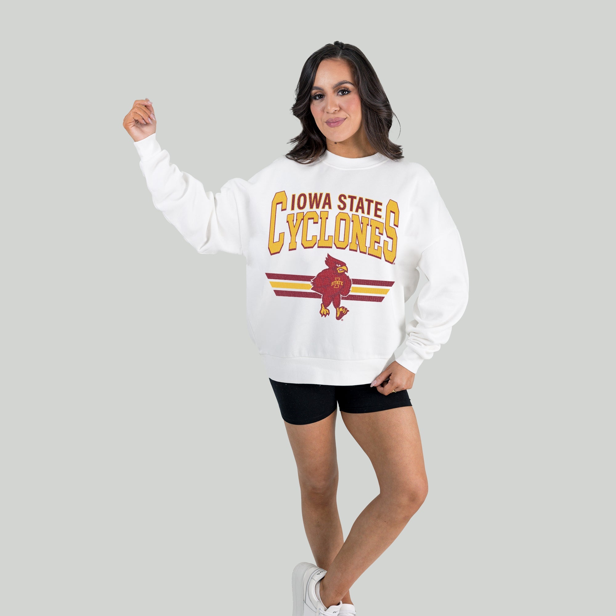 IOWA STATE CYCLONES SWIFT STRIKE PREMIUM FLEECE DROP SHOULDER CREWNECK PULLOVER