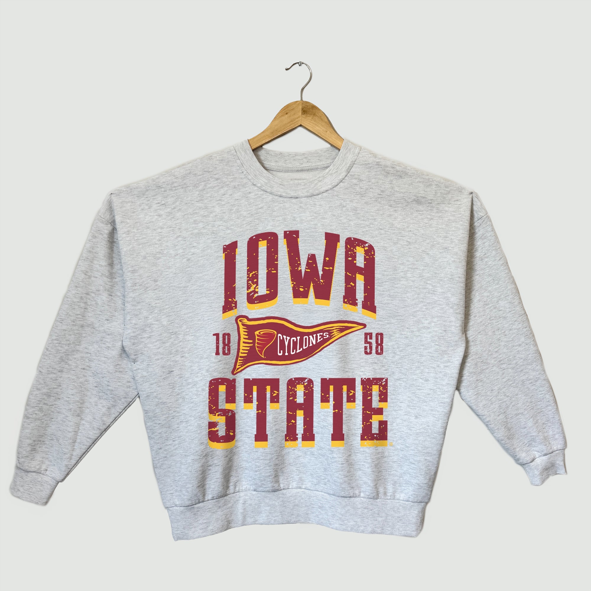 IOWA STATE CYCLONES PENNANT PRIDE PREMIUM FLEECE DROP SHOULDER CREWNECK PULLOVER