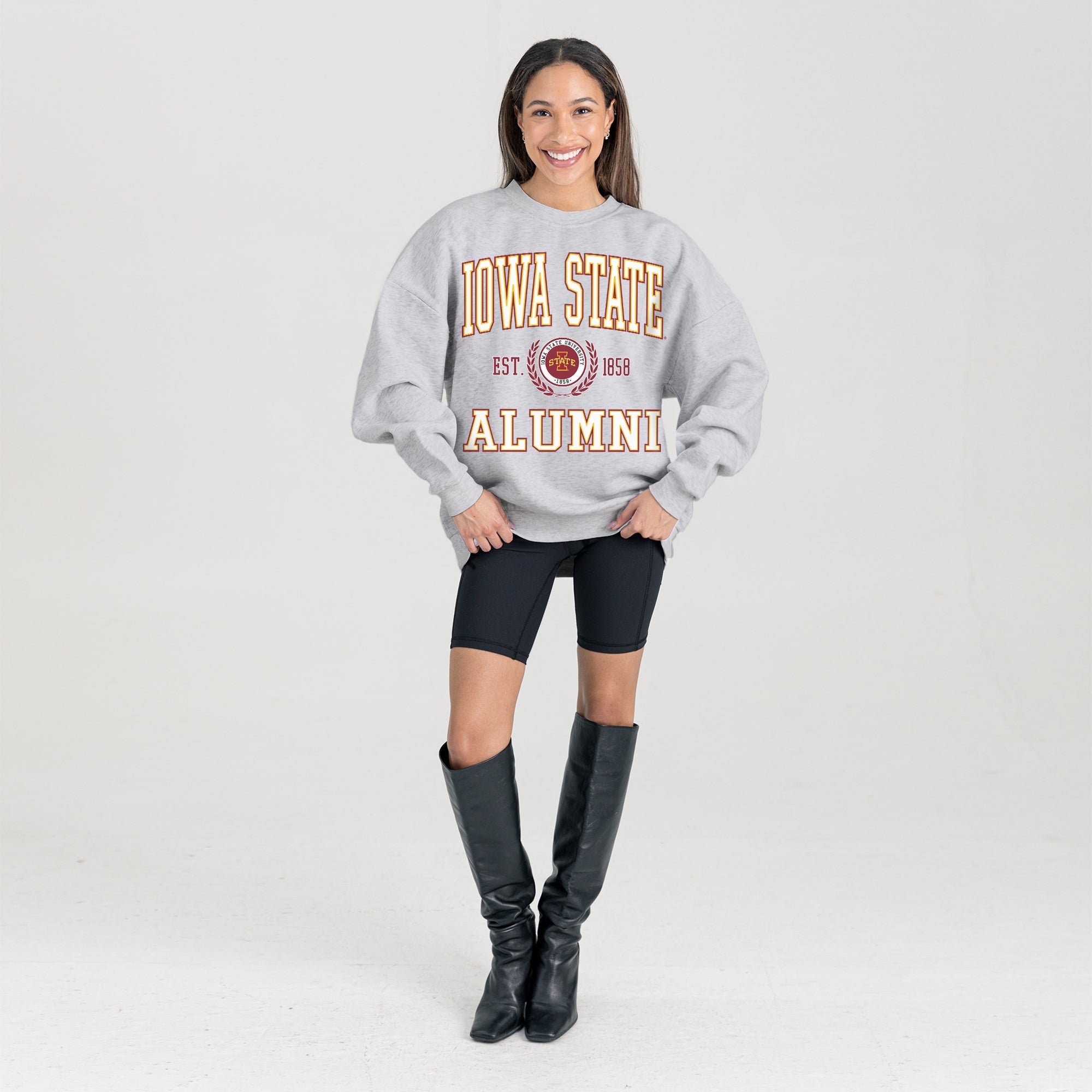IOWA STATE CYCLONES DEGREE UNLOCKED PREMIUM DROP SHOULDER FLEECE CREWNECK PULLOVER