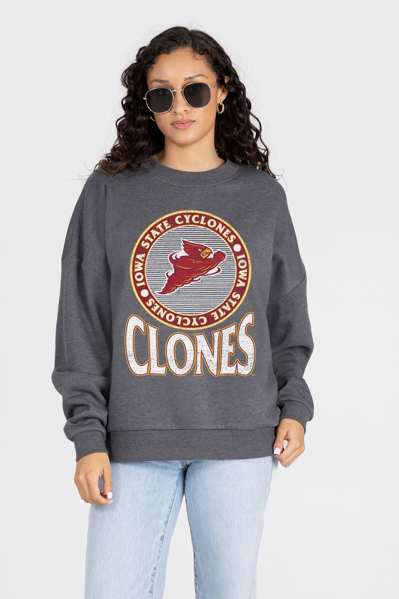 IOWA STATE CYCLONES SATURDAY SEAL PREMIUM FLEECE DROP SHOULDER CREWNECK PULLOVER