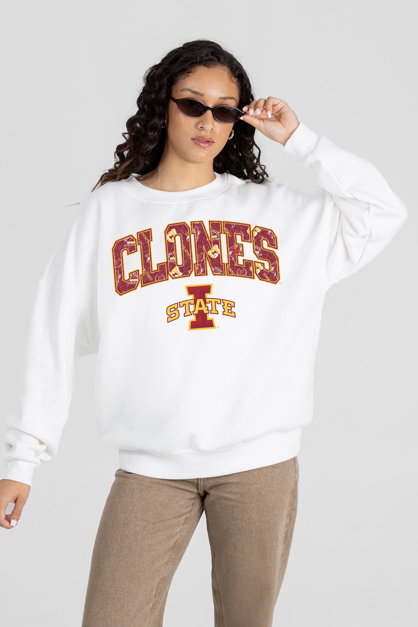 IOWA STATE CYCLONES SWEET PLAY PREMIUM FLEECE DROP SHOULDER CREWNECK PULLOVER