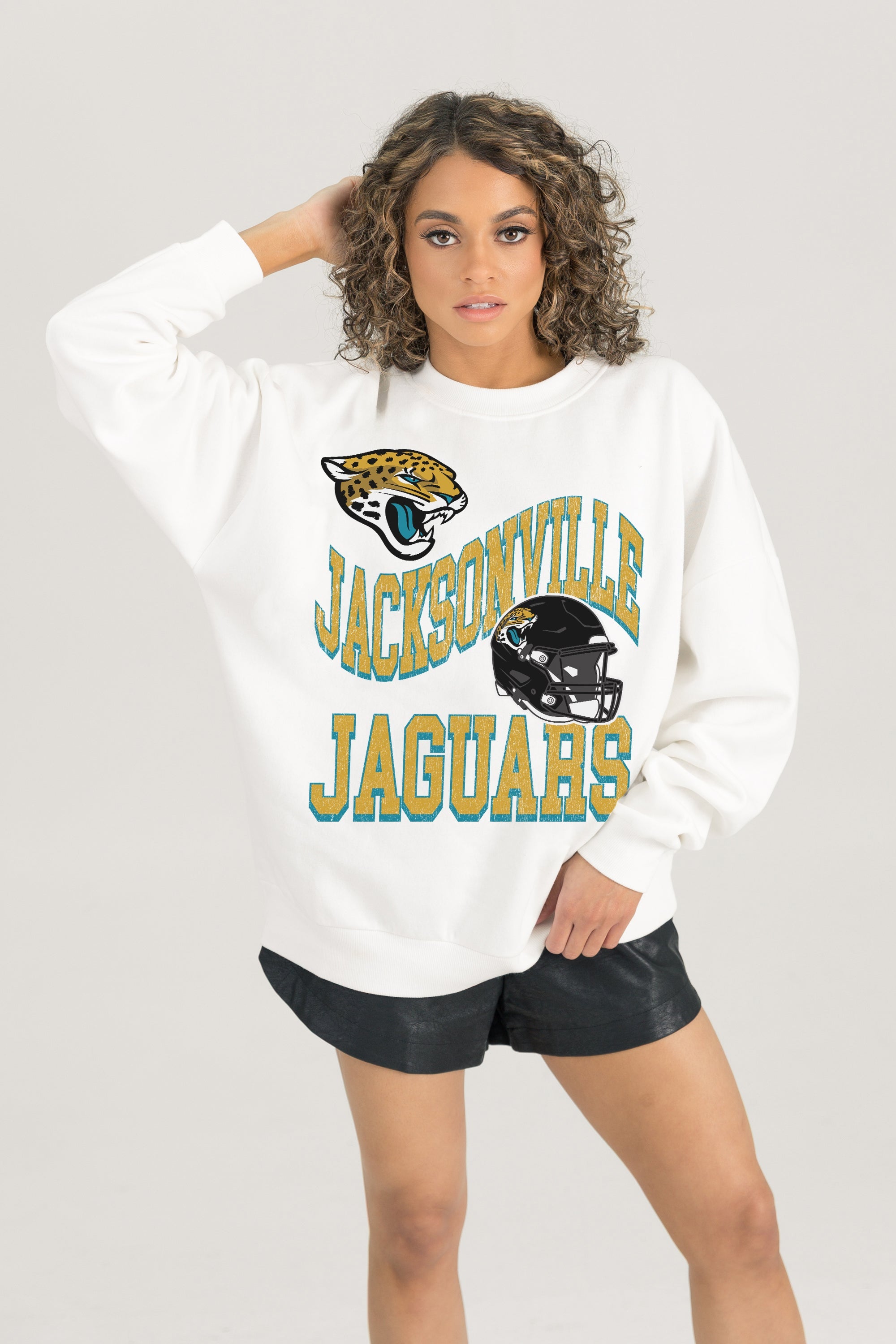 JACKSONVILLE JAGUARS HARD EARNED PREMIUM FLEECE CREWNECK PULLOVER