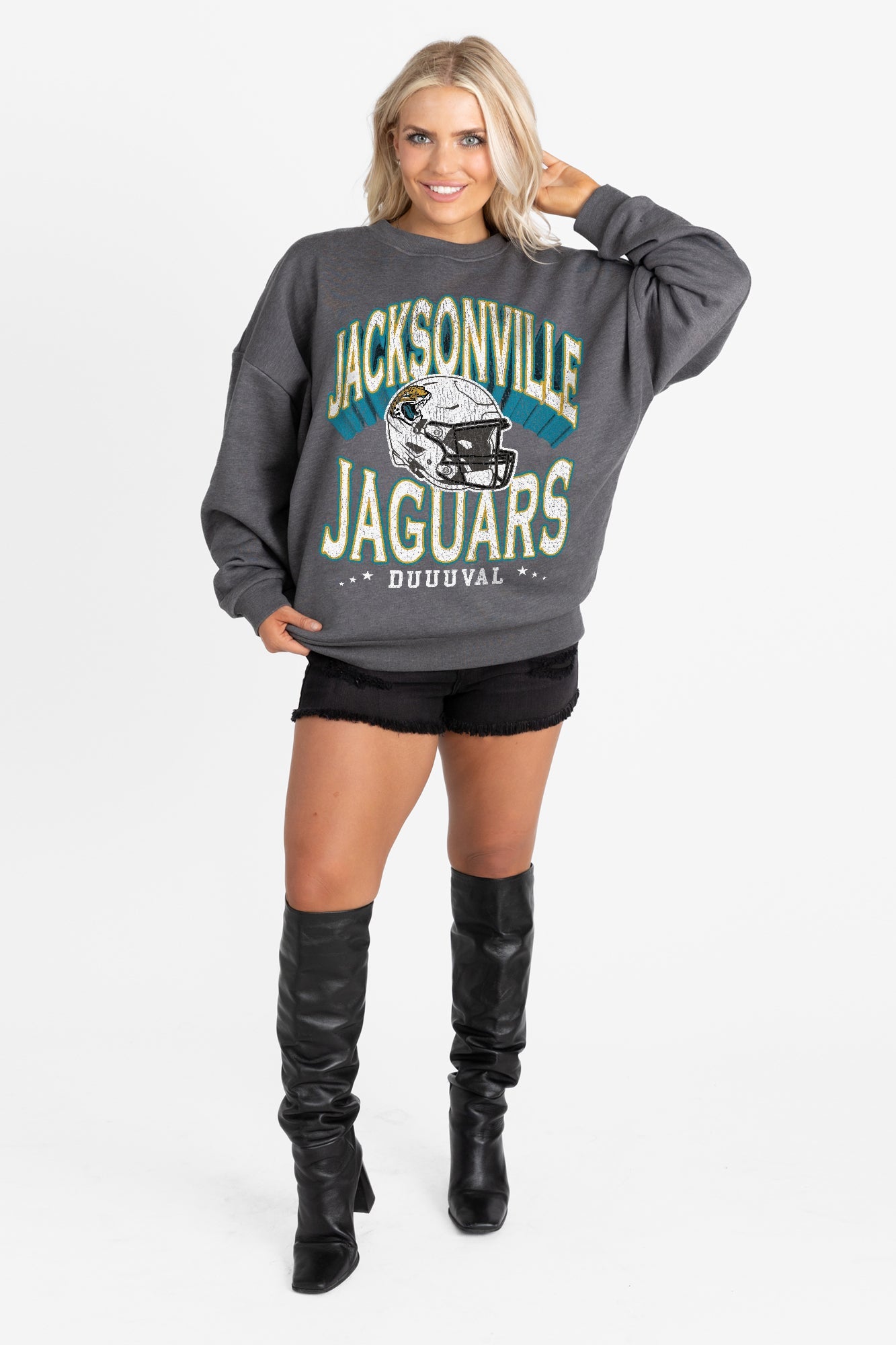 JACKSONVILLE JAGUARS STAY COOL PREMIUM FLEECE CREWNECK PULLOVER BY RANDI MAHOMES