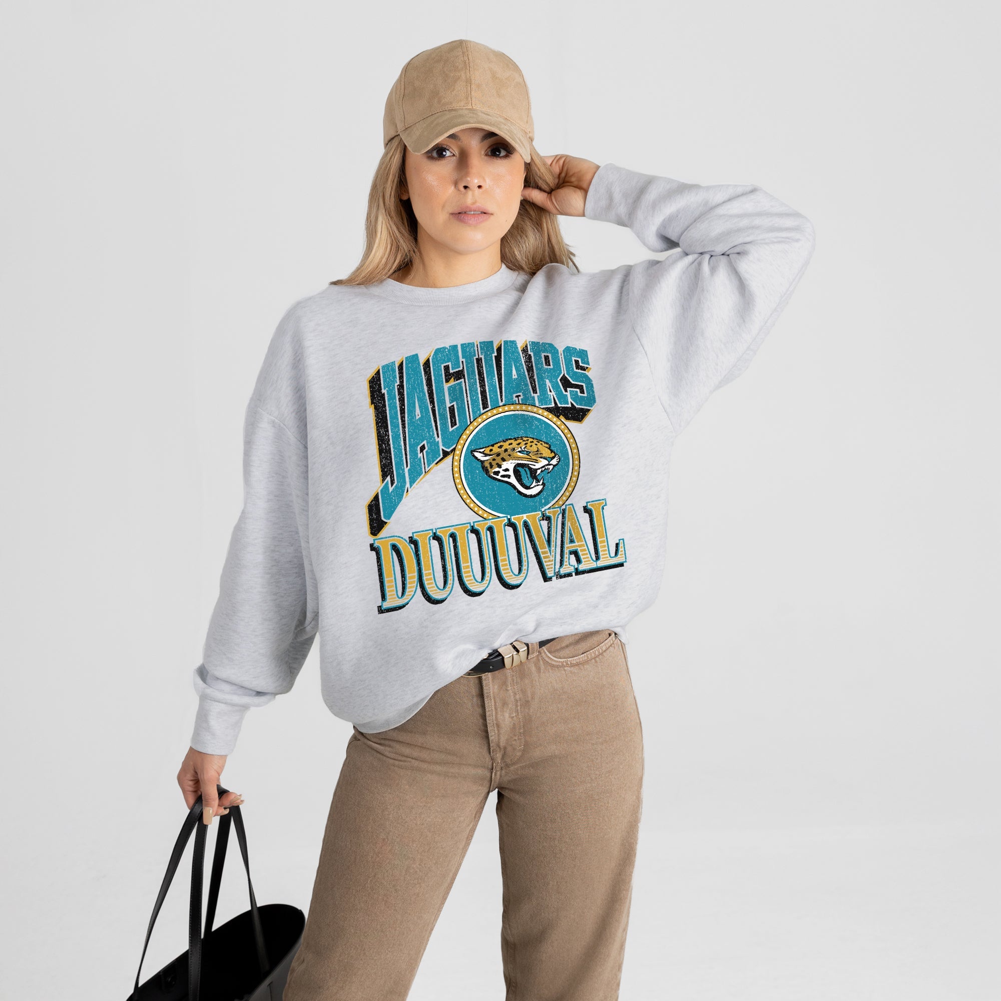 JACKSONVILLE JAGUARS GAME ON PREMIUM FLEECE DROP SHOULDER CREWNECK PULLOVER