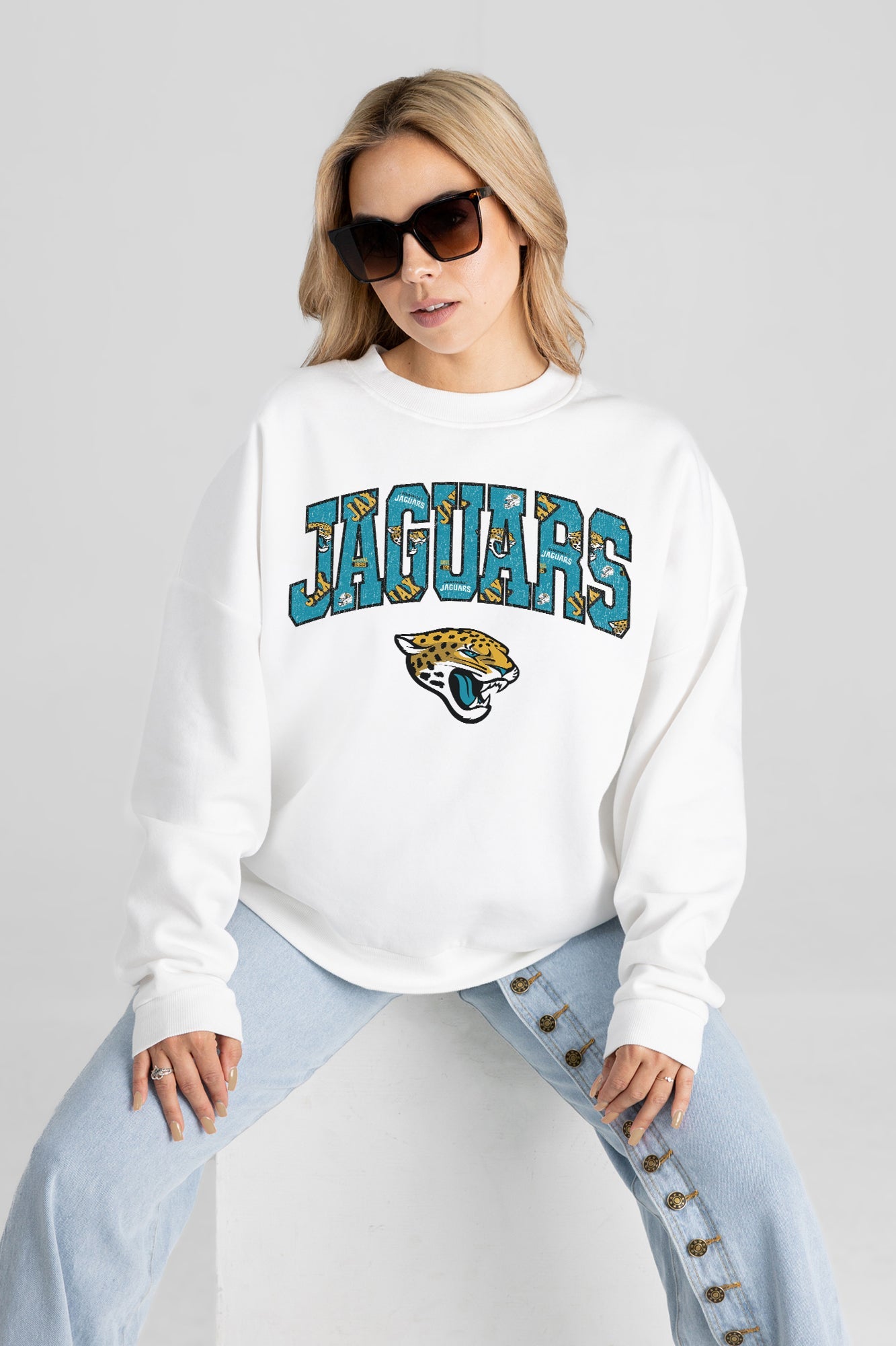 JACKSONVILLE JAGUARS SWEET PLAY PREMIUM FLEECE DROP SHOULDER CREWNECK PULLOVER