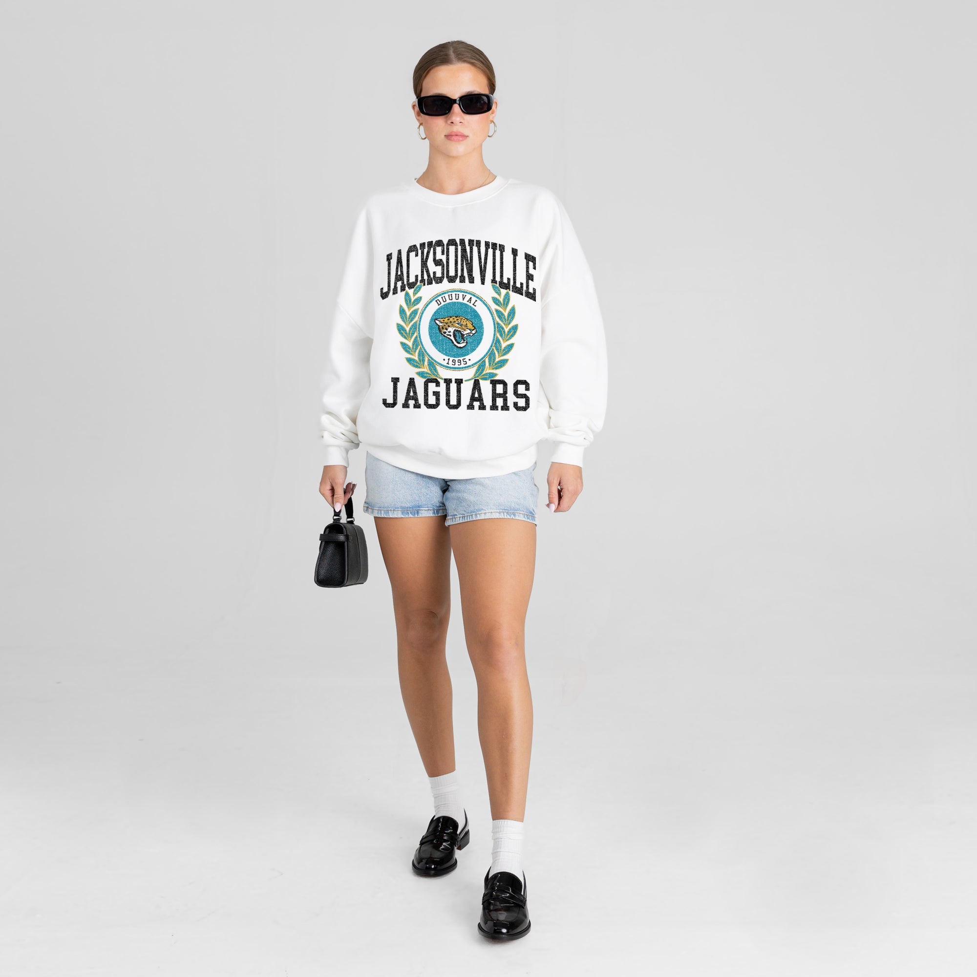 JACKSONVILLE JAGUARS GOLD STANDARD PREMIUM FLEECE DROP SHOULDER CREWNECK PULLOVER