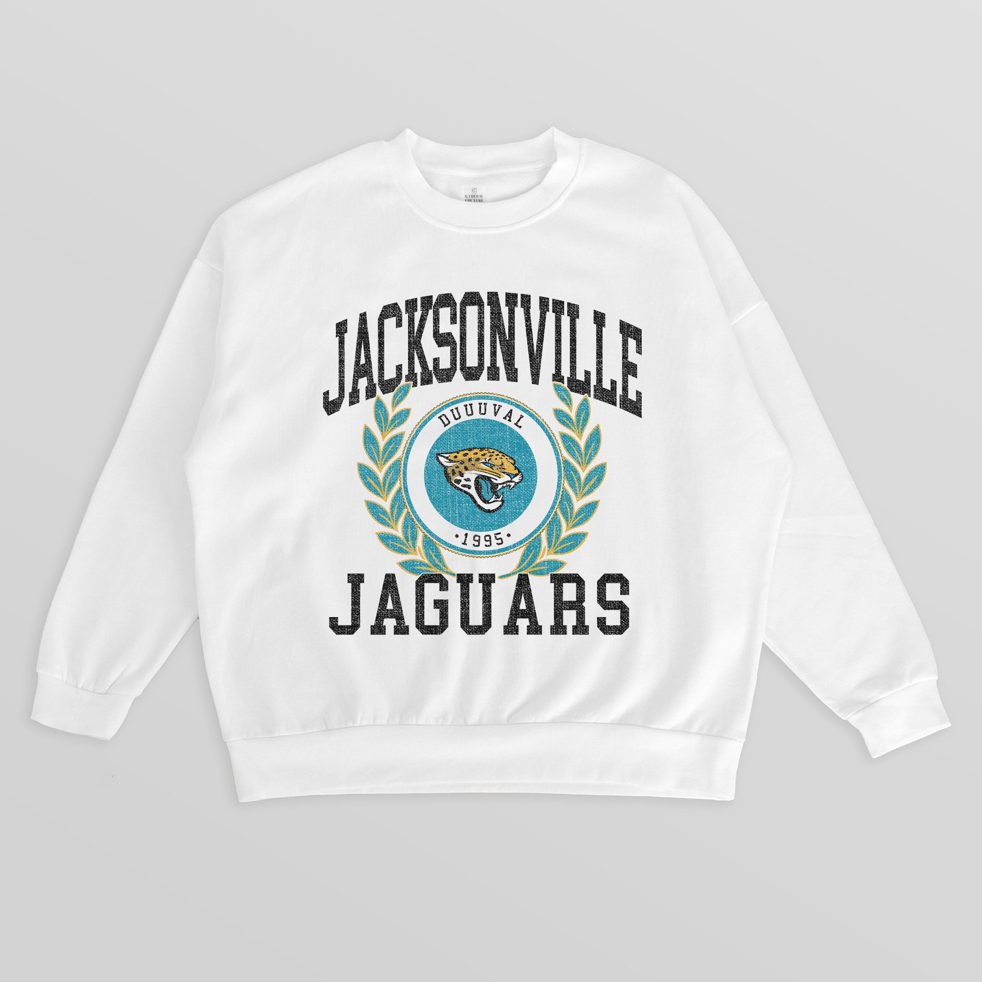 JACKSONVILLE JAGUARS GOLD STANDARD PREMIUM FLEECE DROP SHOULDER CREWNECK PULLOVER