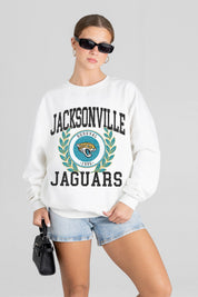 JACKSONVILLE JAGUARS GOLD STANDARD PREMIUM FLEECE DROP SHOULDER CREWNECK PULLOVER