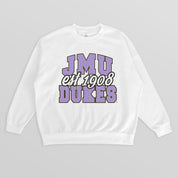 JAMES MADISON DUKES FADED FORMATION PREMIUM FLEECE DROP SHOULDER CREWNECK PULLOVER