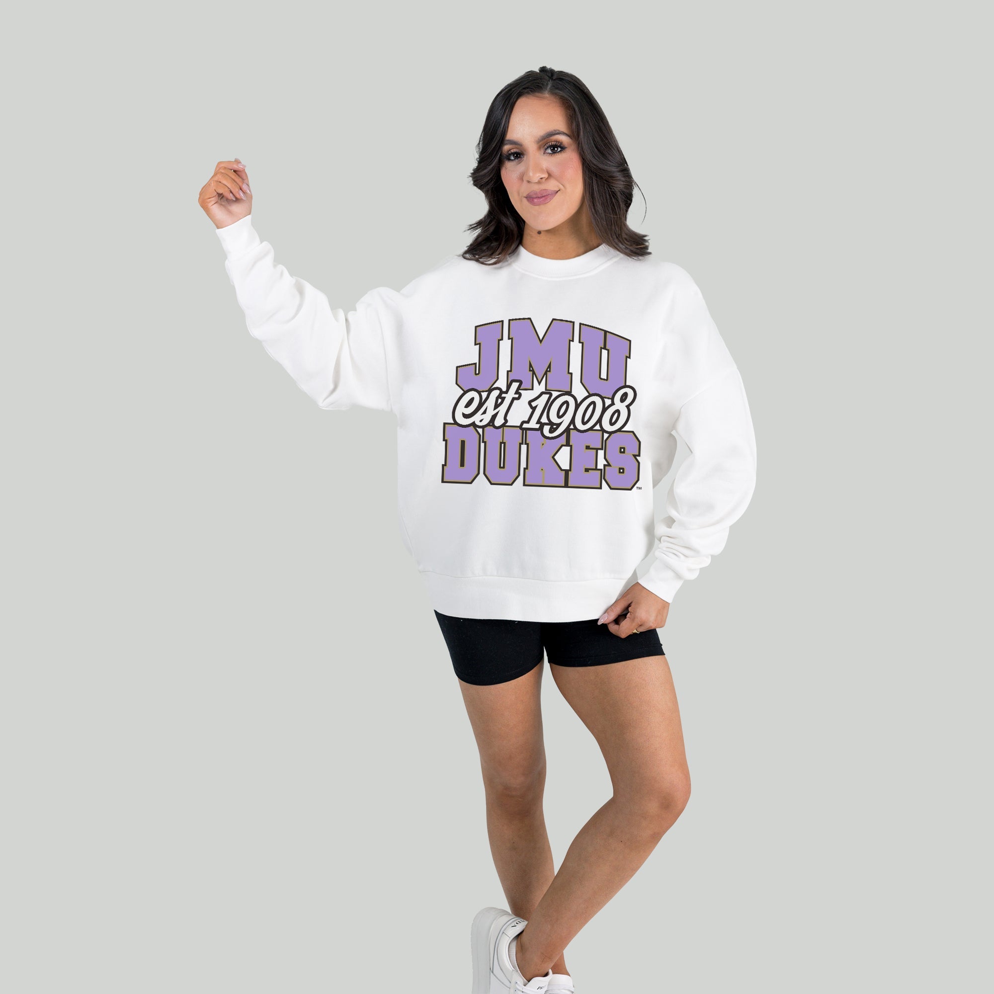 JAMES MADISON DUKES FADED FORMATION PREMIUM FLEECE DROP SHOULDER CREWNECK PULLOVER
