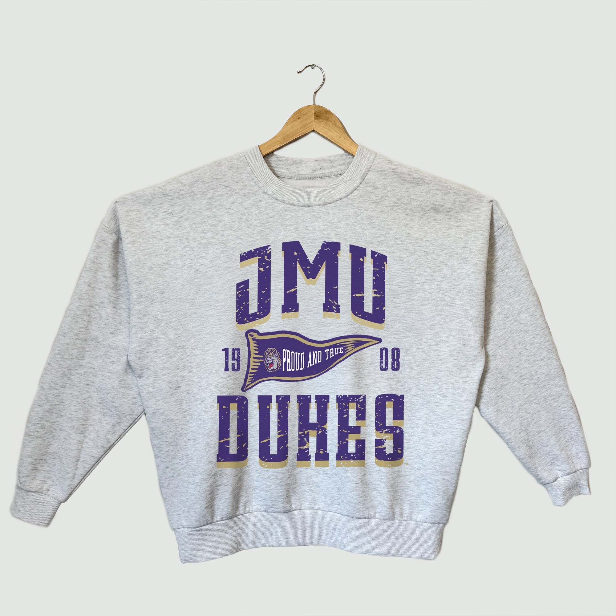 JAMES MADISON DUKES PENNANT PRIDE PREMIUM FLEECE DROP SHOULDER CREWNECK PULLOVER
